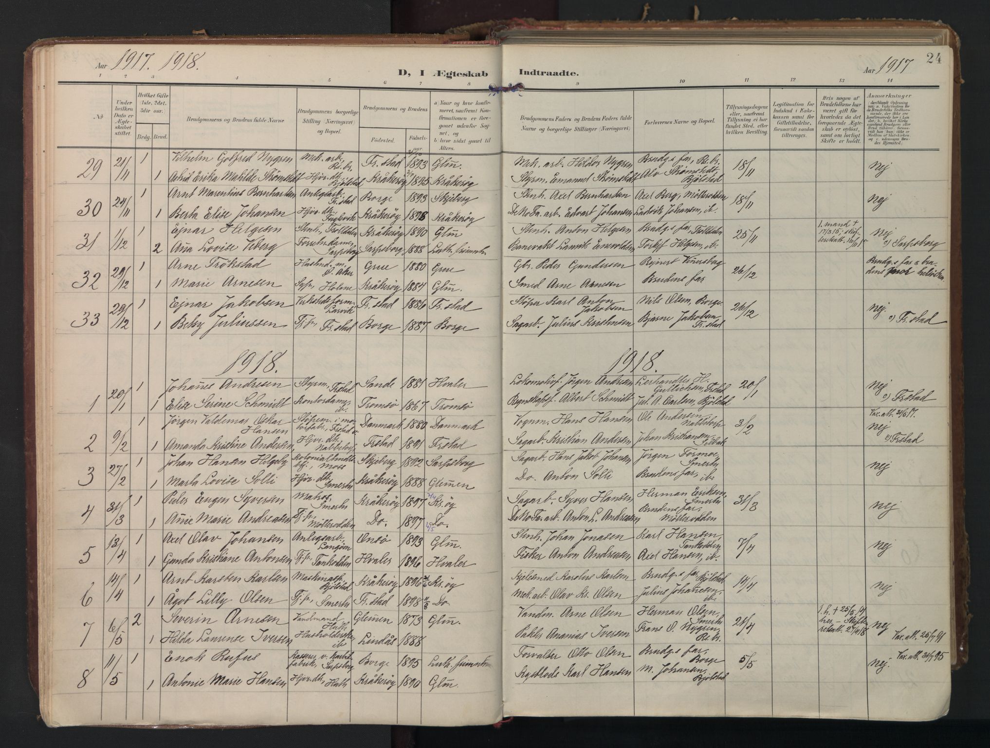 Kråkerøy prestekontor Kirkebøker, AV/SAO-A-10912/F/Fa/L0004: Parish register (official) no. 4, 1908-1965, p. 24