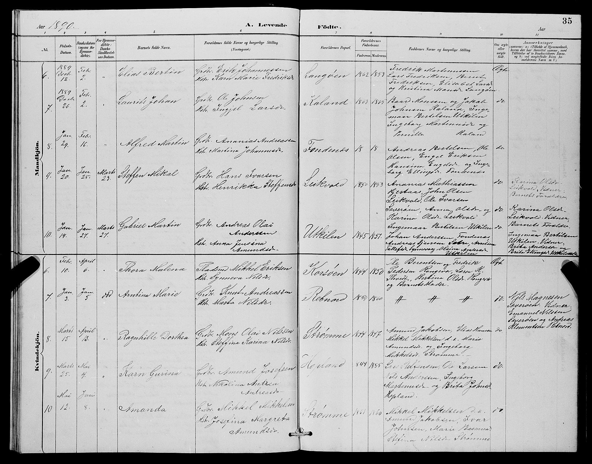 Lindås Sokneprestembete, SAB/A-76701/H/Hab: Parish register (copy) no. C 3, 1886-1893, p. 35