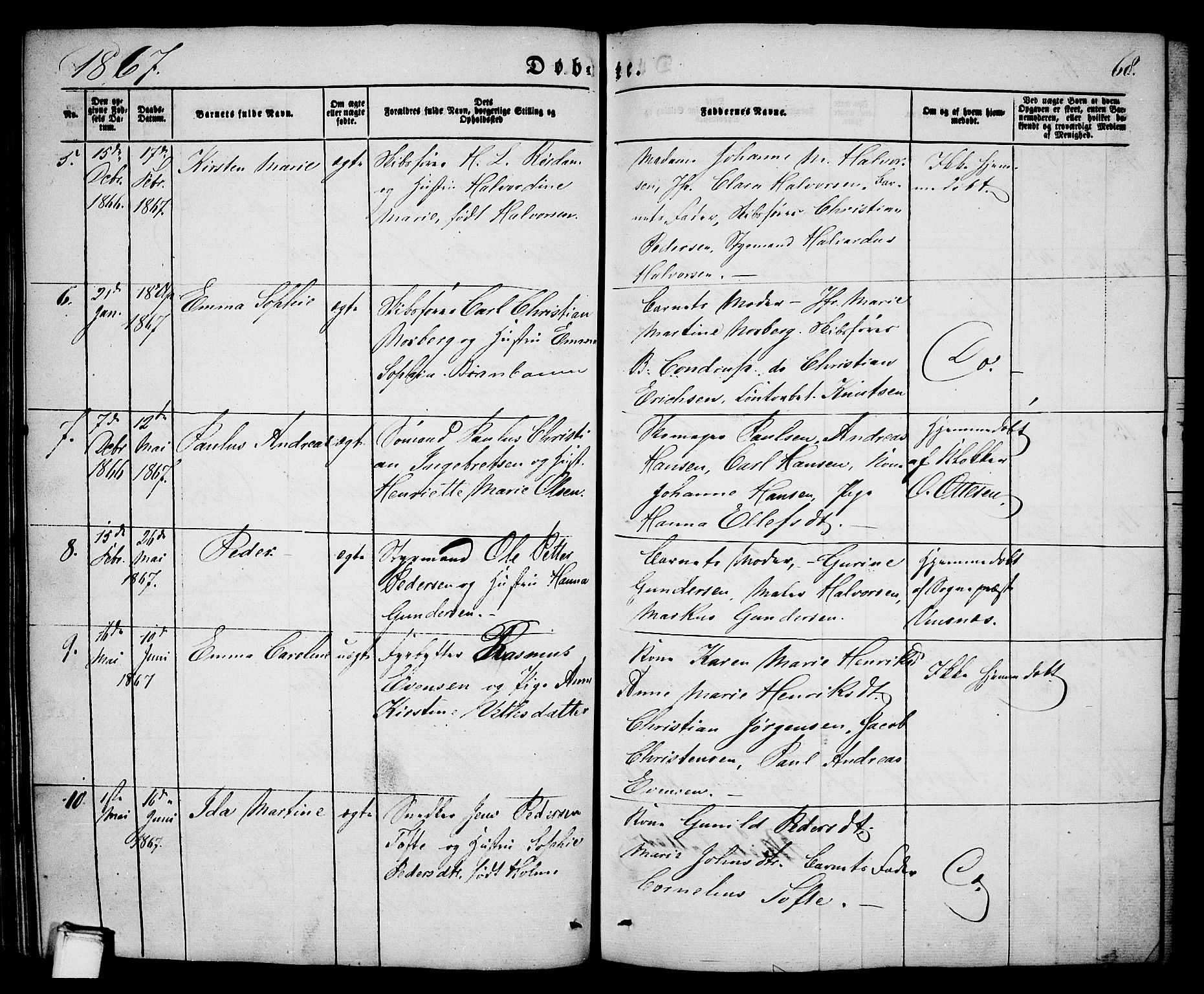 Porsgrunn kirkebøker , SAKO/A-104/G/Ga/L0002: Parish register (copy) no. I 2, 1847-1877, p. 68