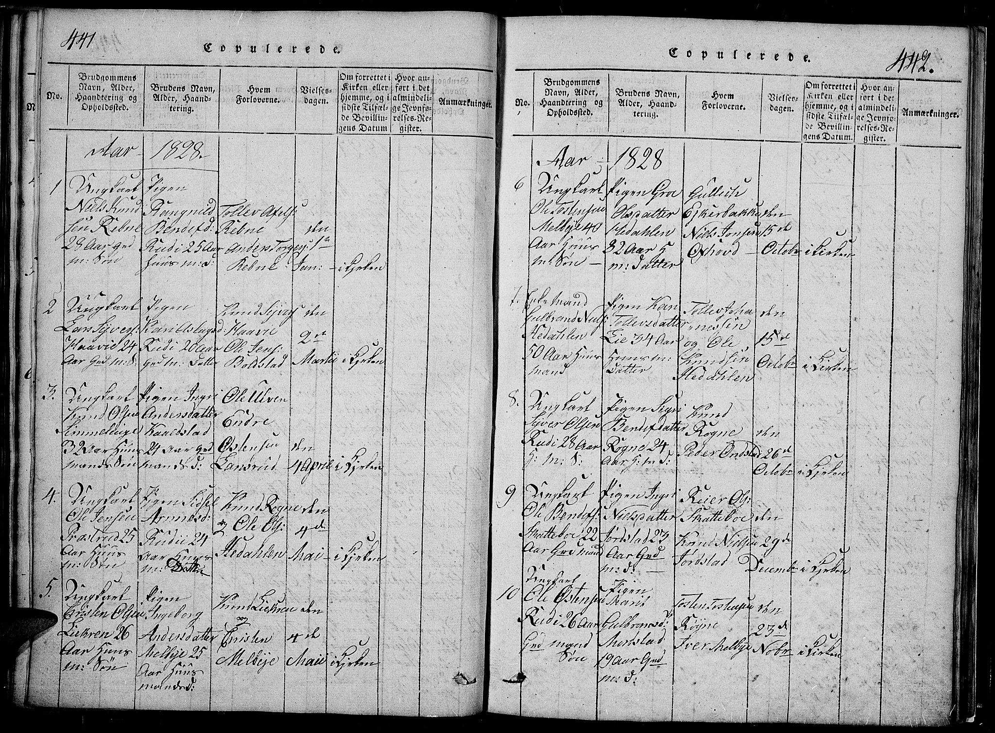 Slidre prestekontor, SAH/PREST-134/H/Ha/Hab/L0002: Parish register (copy) no. 2, 1814-1839, p. 441-442