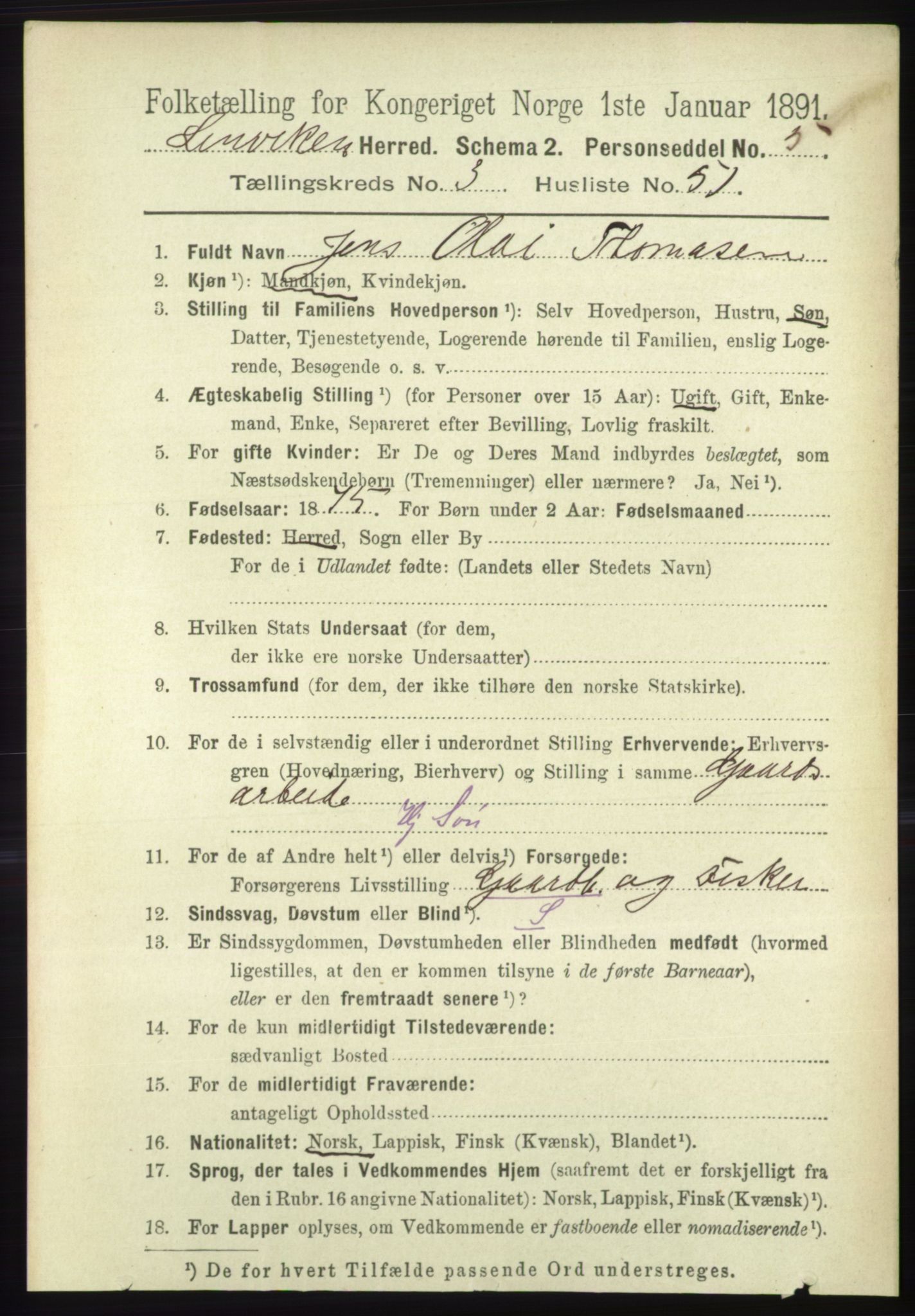 RA, 1891 census for 1931 Lenvik, 1891, p. 1697