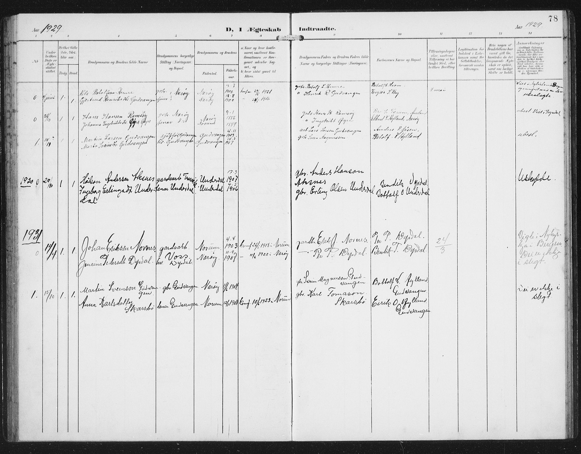 Aurland sokneprestembete, SAB/A-99937/H/Hb/Hbc/L0003: Parish register (copy) no. C 3, 1901-1933, p. 78