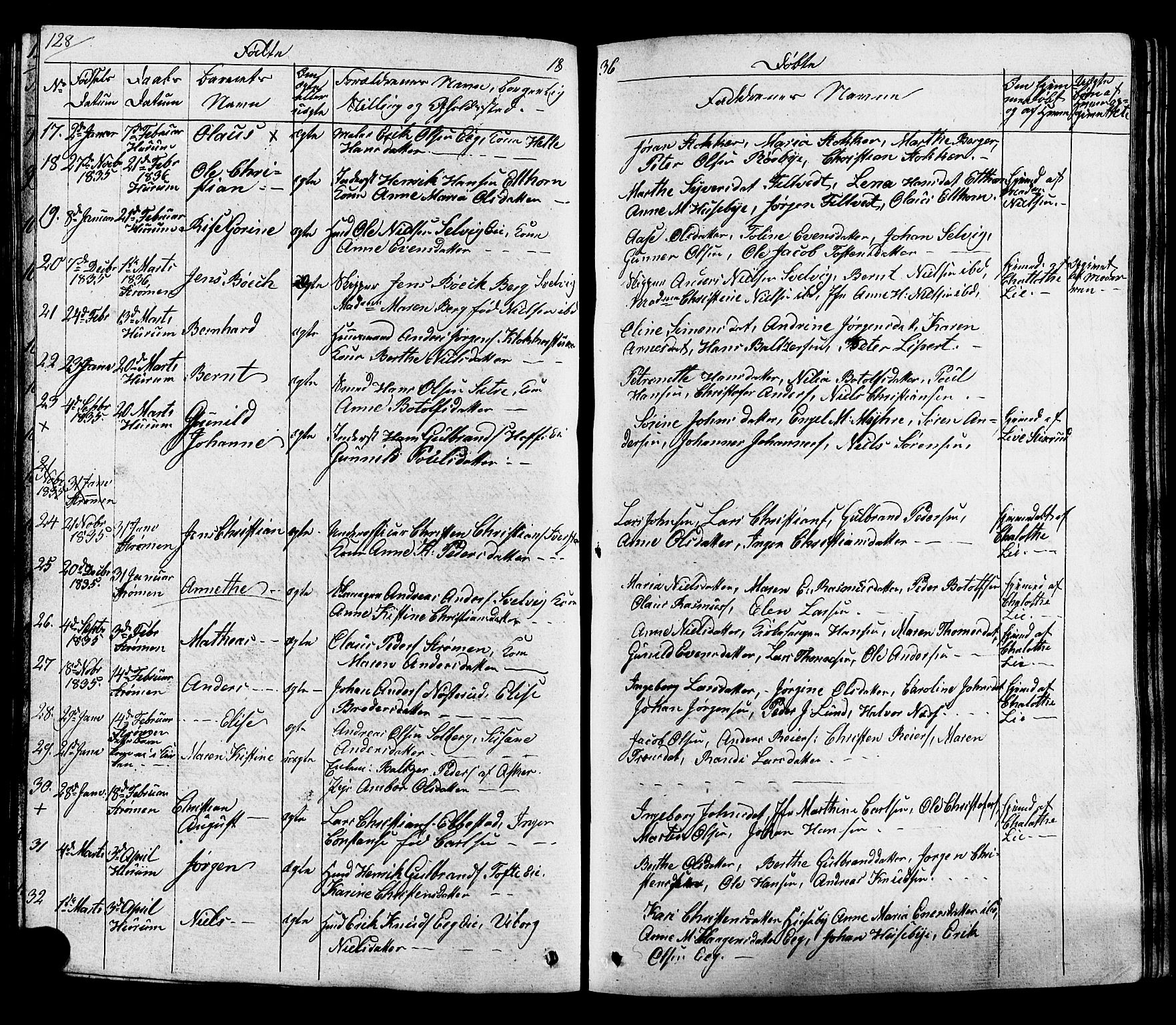 Hurum kirkebøker, SAKO/A-229/G/Ga/L0002: Parish register (copy) no. I 2, 1827-1857, p. 128