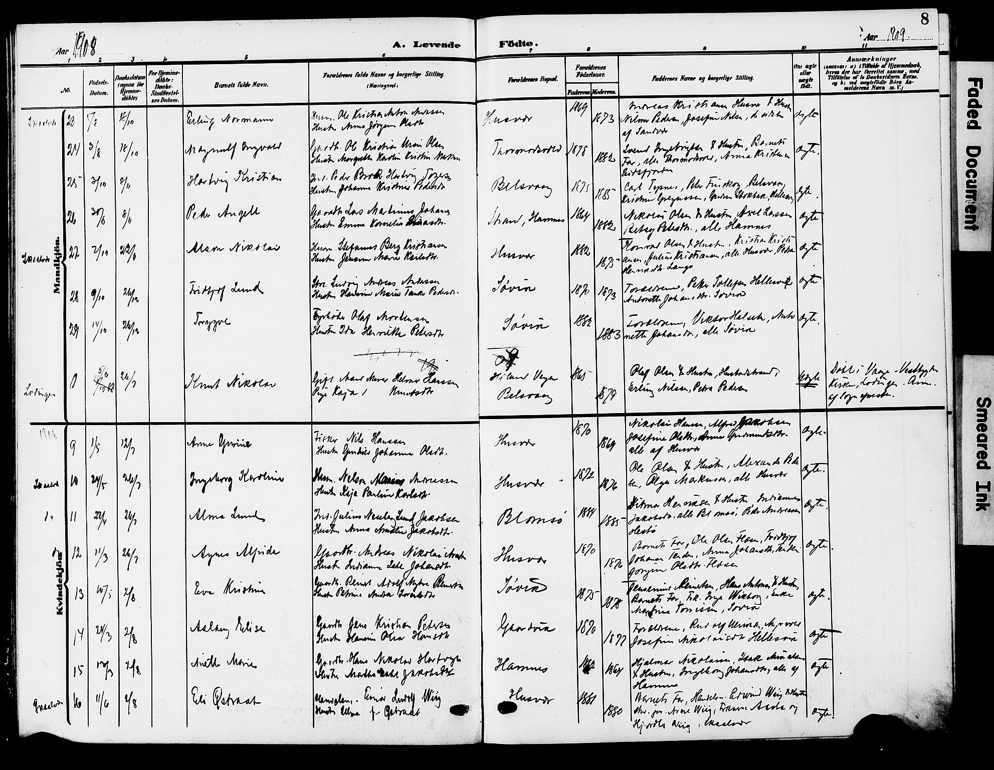 Ministerialprotokoller, klokkerbøker og fødselsregistre - Nordland, AV/SAT-A-1459/830/L0464: Parish register (copy) no. 830C06, 1906-1925, p. 8