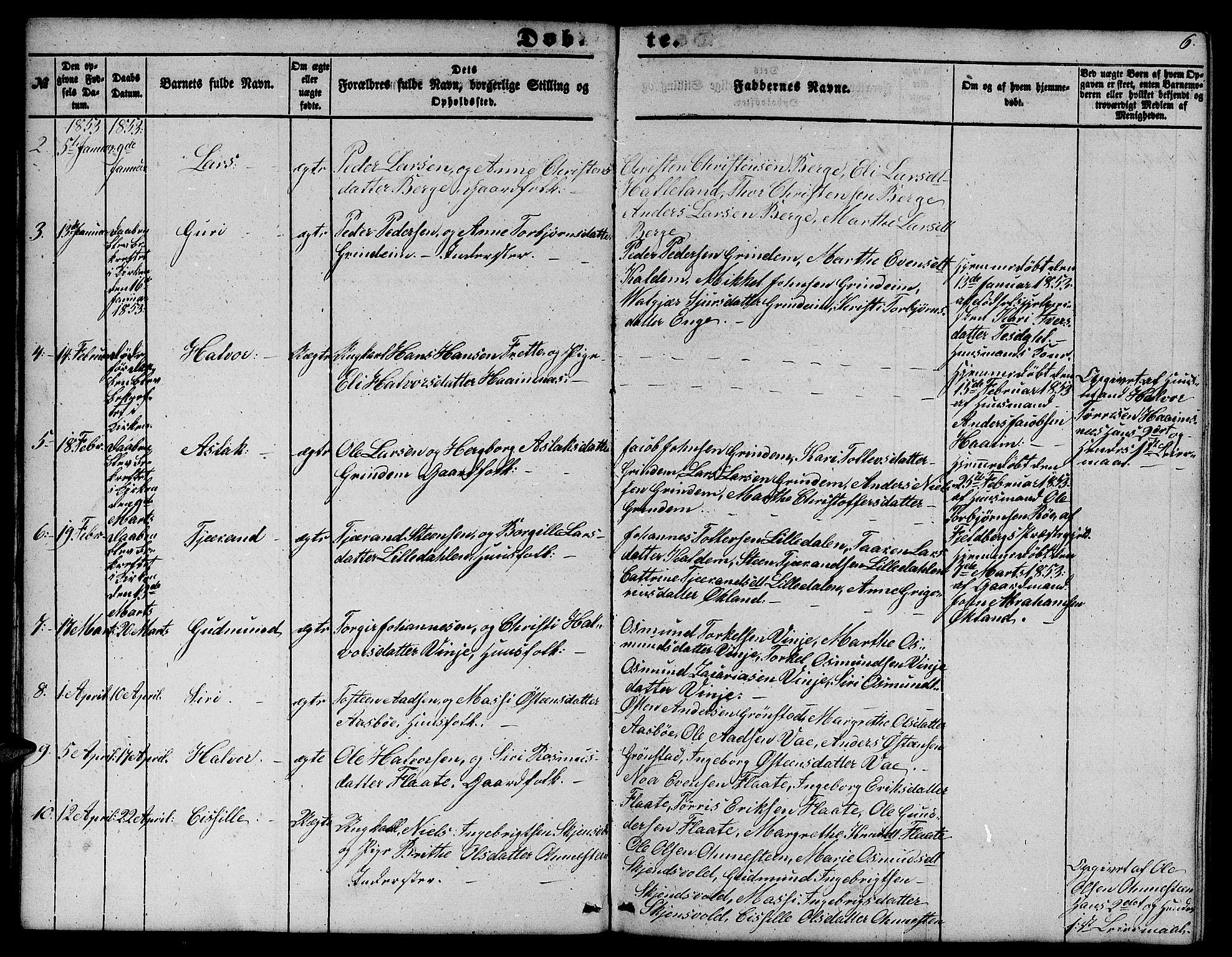 Etne sokneprestembete, SAB/A-75001/H/Hab: Parish register (copy) no. C 2, 1851-1865, p. 6