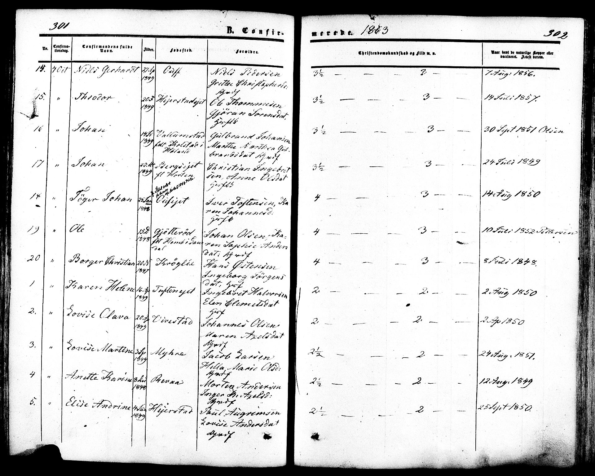 Ramnes kirkebøker, AV/SAKO-A-314/F/Fa/L0006: Parish register (official) no. I 6, 1862-1877, p. 301-302