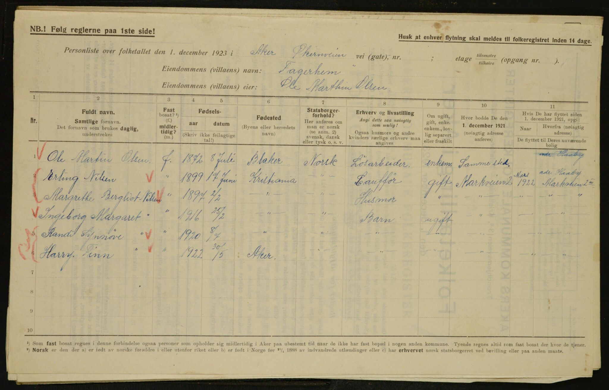 , Municipal Census 1923 for Aker, 1923, p. 35214