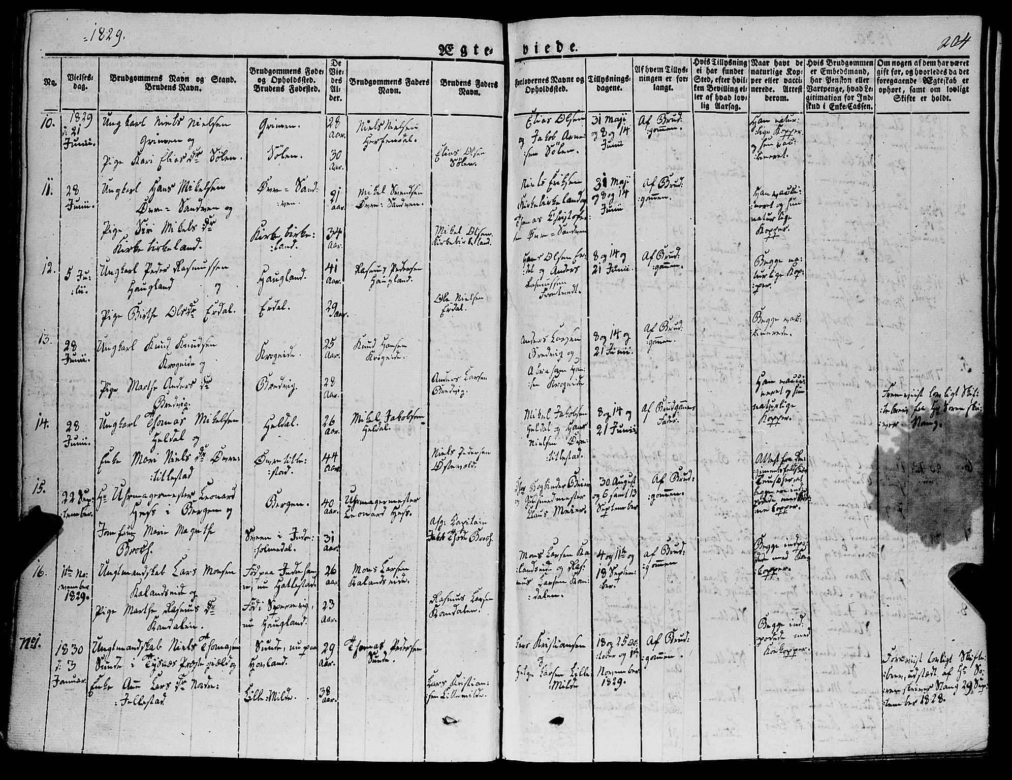Fana Sokneprestembete, SAB/A-75101/H/Haa/Haaa/L0008: Parish register (official) no. A 8, 1829-1851, p. 204