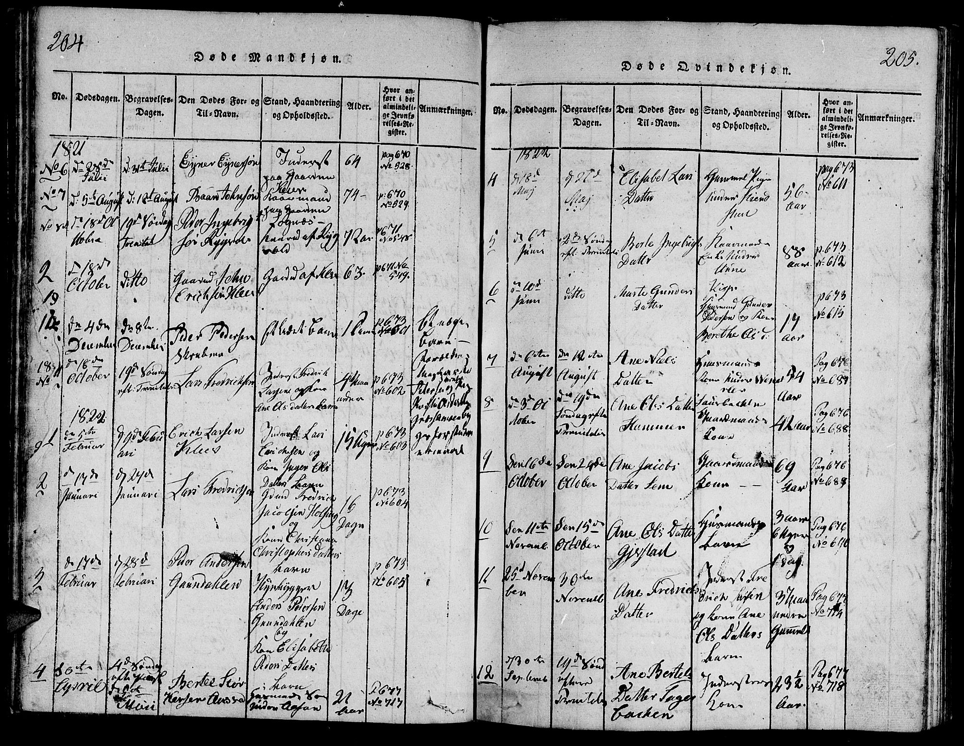 Ministerialprotokoller, klokkerbøker og fødselsregistre - Nord-Trøndelag, SAT/A-1458/749/L0479: Parish register (copy) no. 749C01, 1817-1829, p. 204-205
