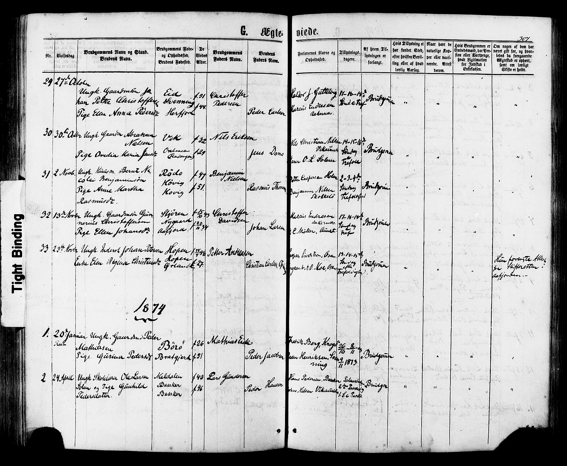 Ministerialprotokoller, klokkerbøker og fødselsregistre - Sør-Trøndelag, SAT/A-1456/657/L0706: Parish register (official) no. 657A07, 1867-1878, p. 307