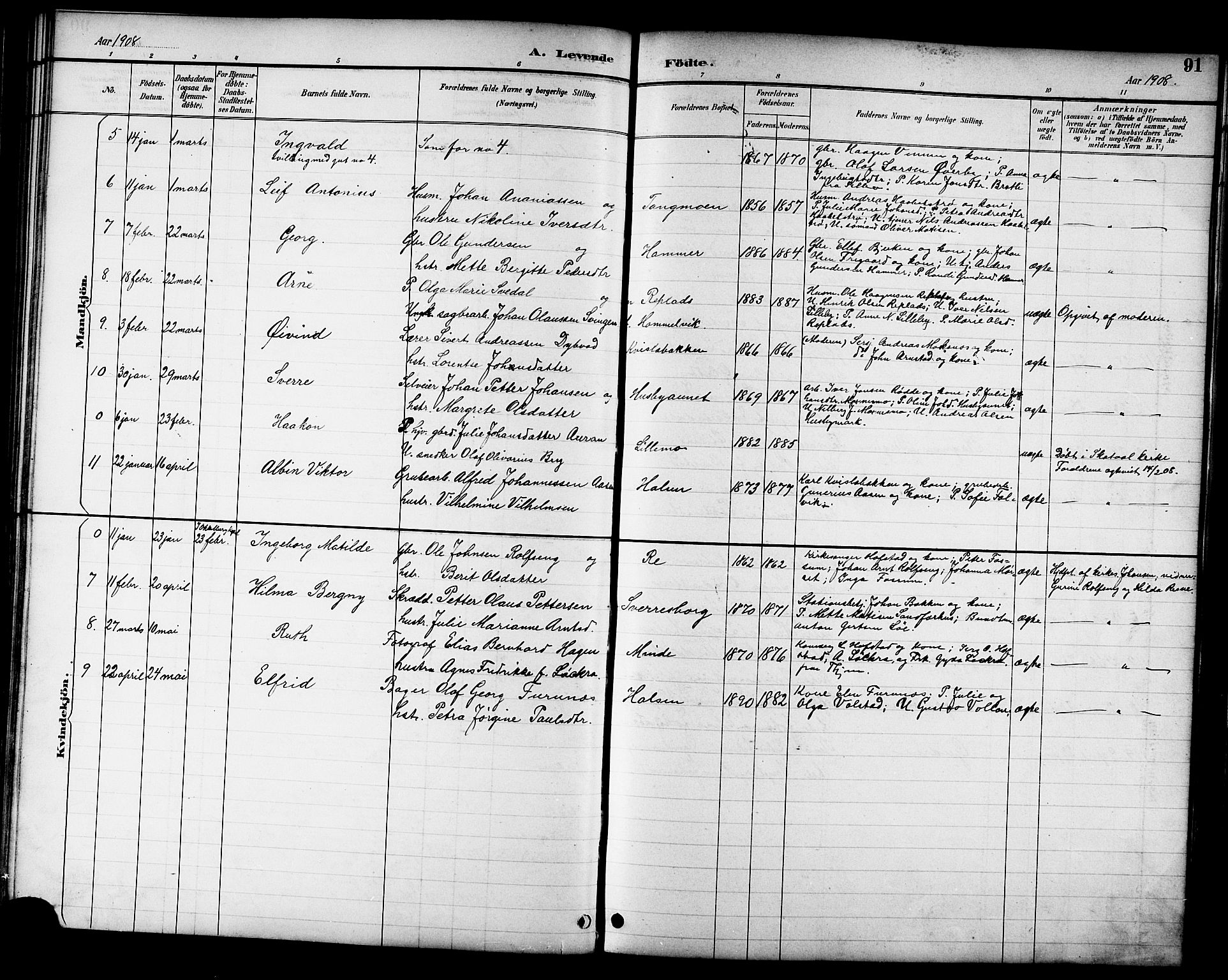 Ministerialprotokoller, klokkerbøker og fødselsregistre - Nord-Trøndelag, SAT/A-1458/709/L0087: Parish register (copy) no. 709C01, 1892-1913, p. 91