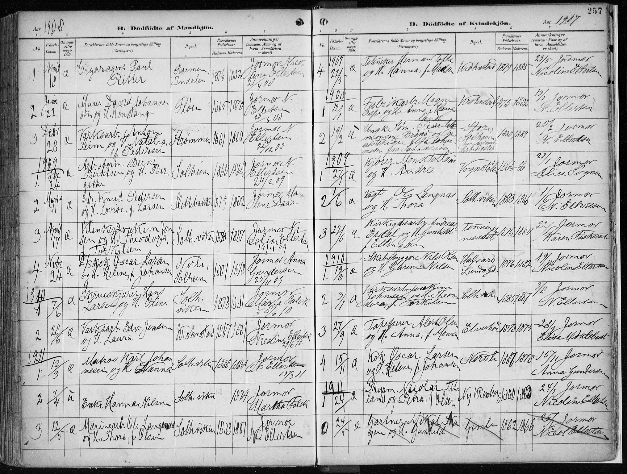 Årstad Sokneprestembete, SAB/A-79301/H/Haa/L0002: Parish register (official) no. A 2, 1899-1914, p. 257