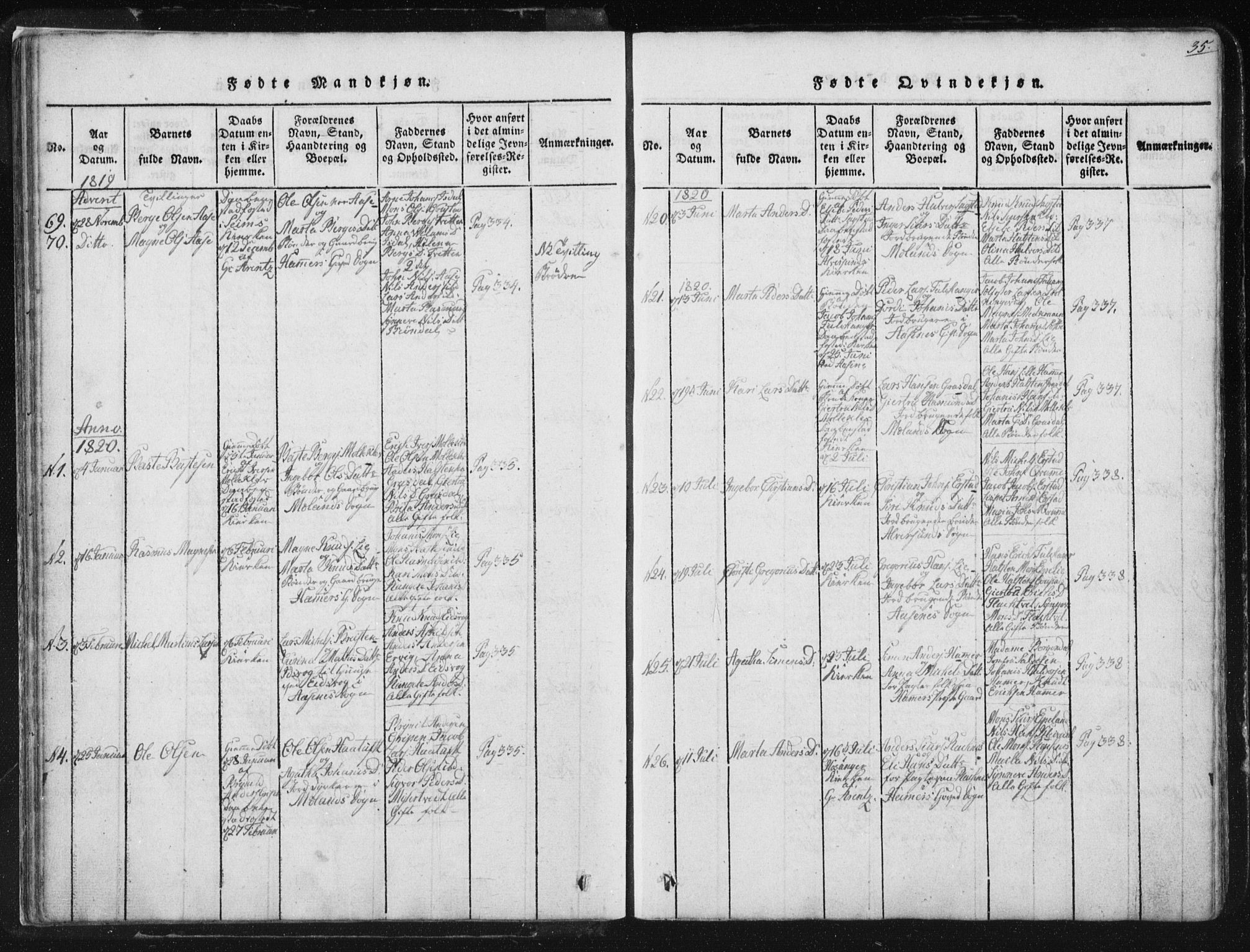 Hamre sokneprestembete, SAB/A-75501/H/Ha/Haa/Haaa/L0010: Parish register (official) no. A 10, 1816-1826, p. 35