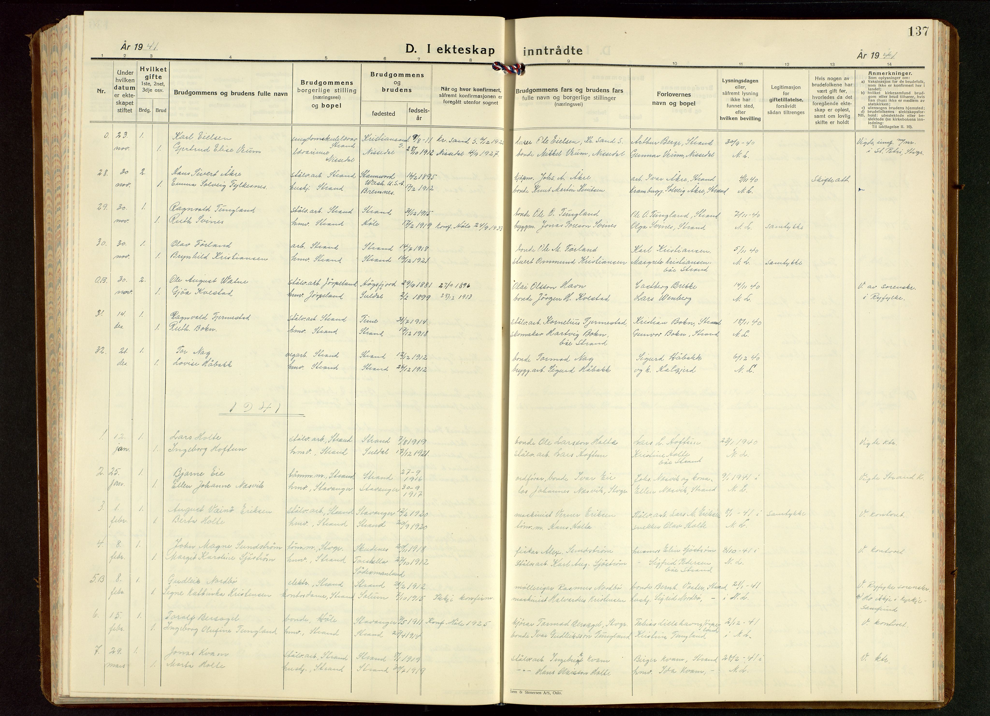 Strand sokneprestkontor, SAST/A-101828/H/Ha/Hab/L0006: Parish register (copy) no. B 6, 1933-1950, p. 137