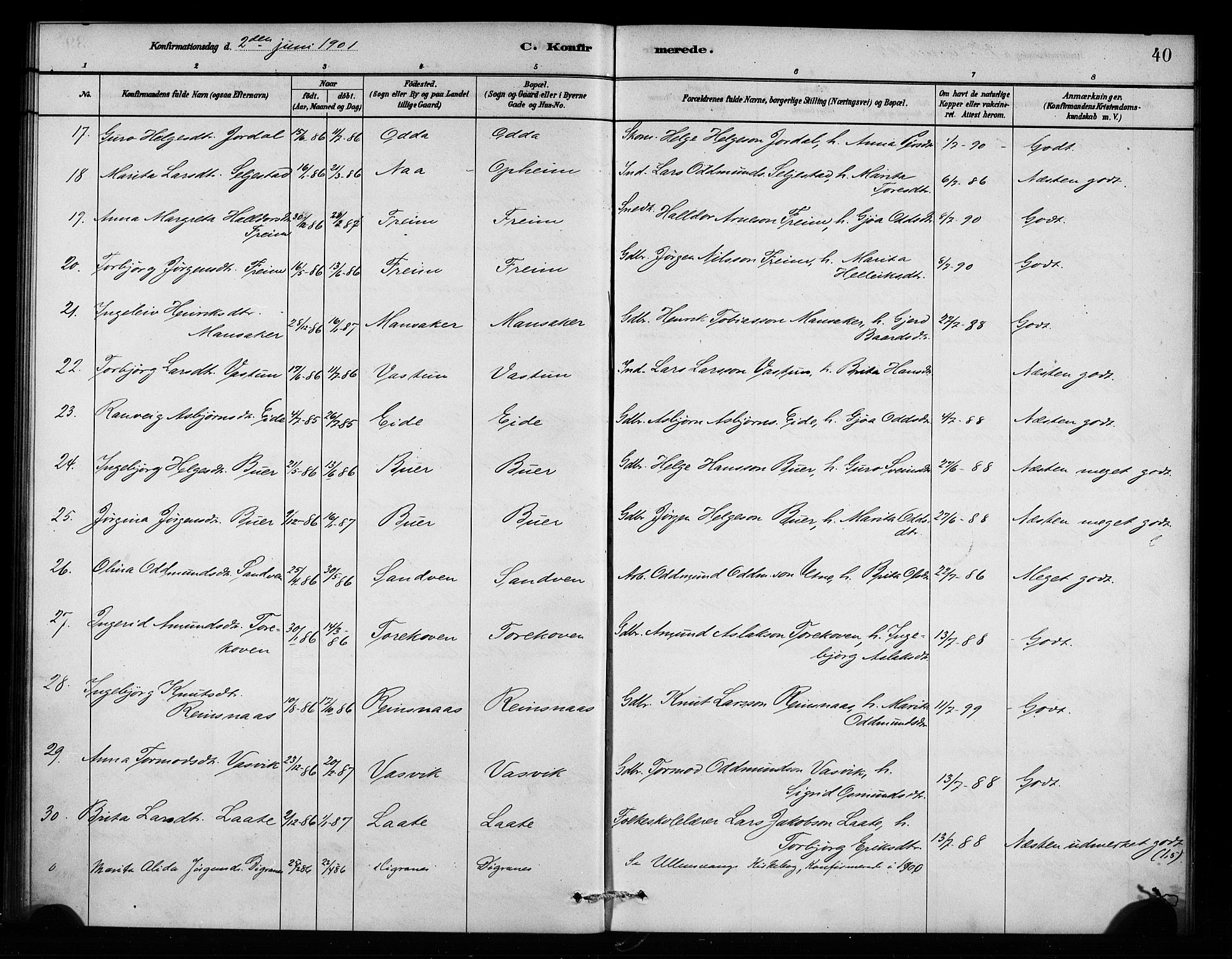 Odda Sokneprestembete, AV/SAB-A-77201/H/Haa: Parish register (official) no. A 2, 1880-1915, p. 40