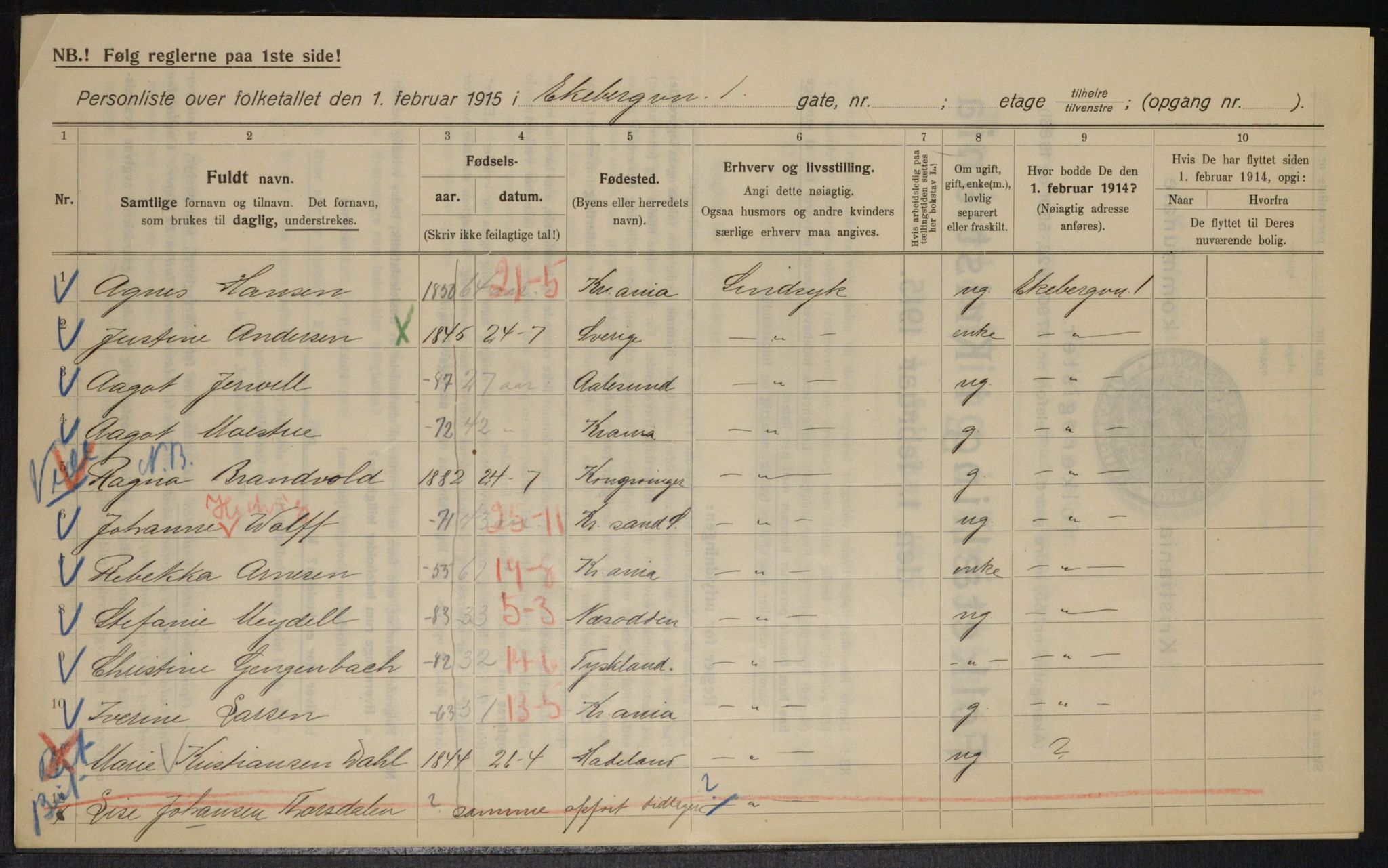 OBA, Municipal Census 1915 for Kristiania, 1915, p. 19689