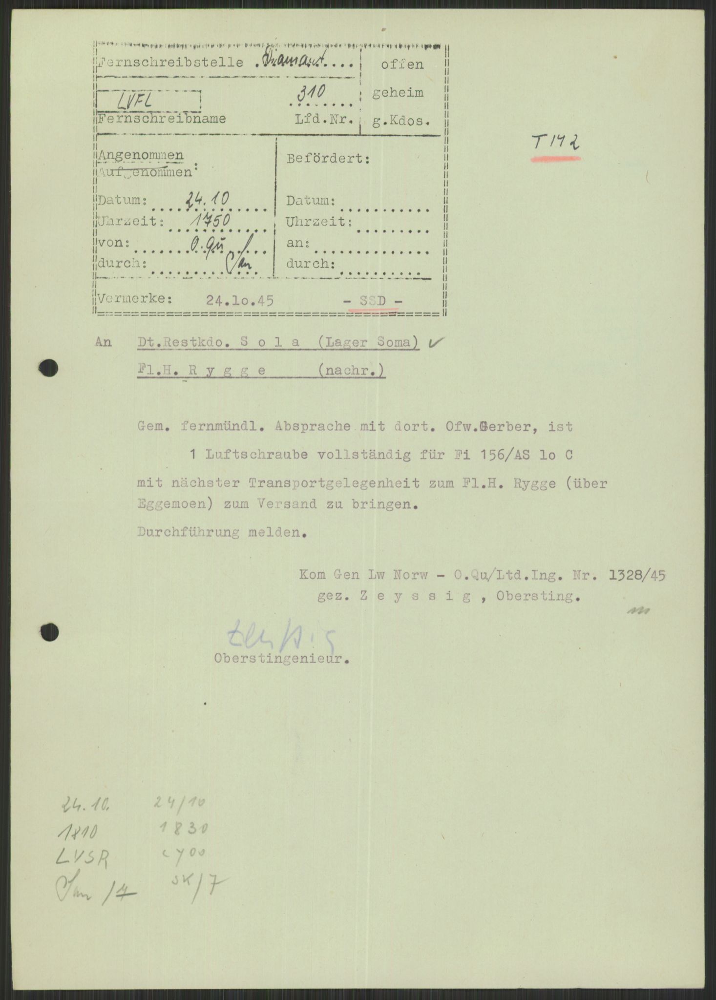 Deutscher Oberbefehlshaber Norwegen (DOBN), AV/RA-RAFA-2197/D/Di/L0066: AOK 20/WBN-DOBN Luftwaffe/Komm G. d.Dt.Lw. in Norwegen, 1945, p. 777