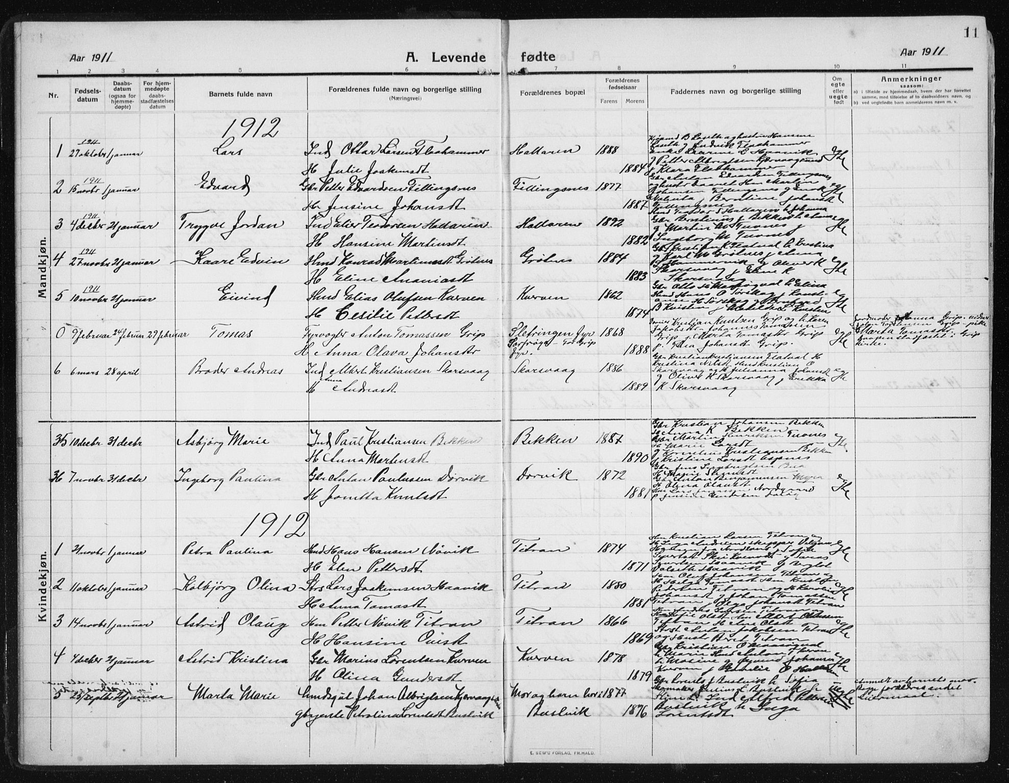 Ministerialprotokoller, klokkerbøker og fødselsregistre - Sør-Trøndelag, SAT/A-1456/641/L0599: Parish register (copy) no. 641C03, 1910-1938, p. 11