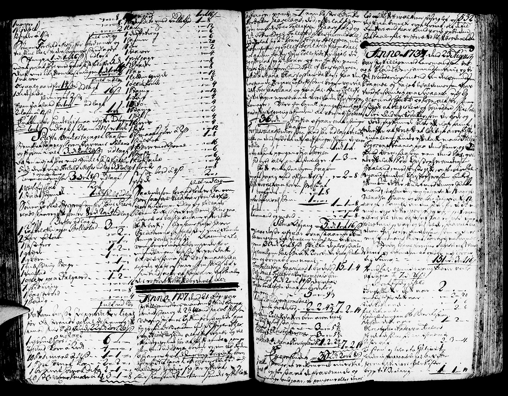 Jæren og Dalane sorenskriveri, SAST/A-100306/5/50BA/L0006B: SKIFTEPROTOKOLL, 1722-1739, p. 531b-532a