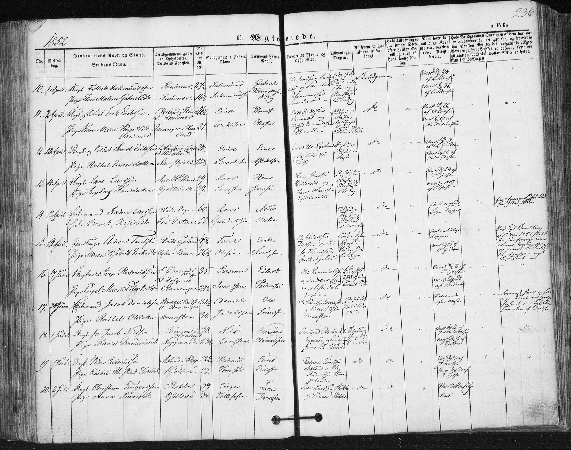 Høyland sokneprestkontor, SAST/A-101799/001/30BA/L0008: Parish register (official) no. A 8, 1841-1856, p. 236