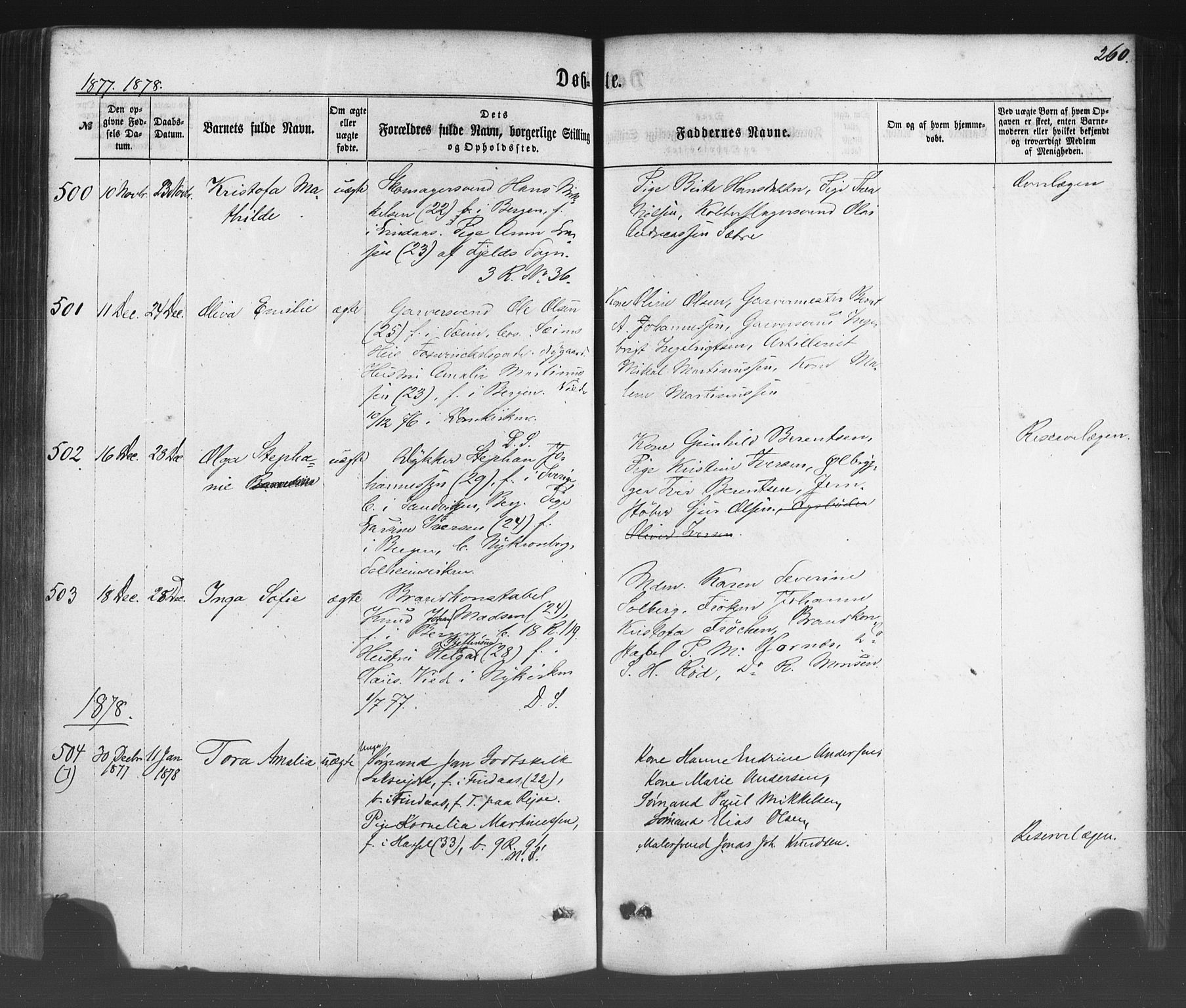 Fødselsstiftelsens sokneprestembete*, SAB/-: Parish register (official) no. A 1, 1863-1883, p. 260