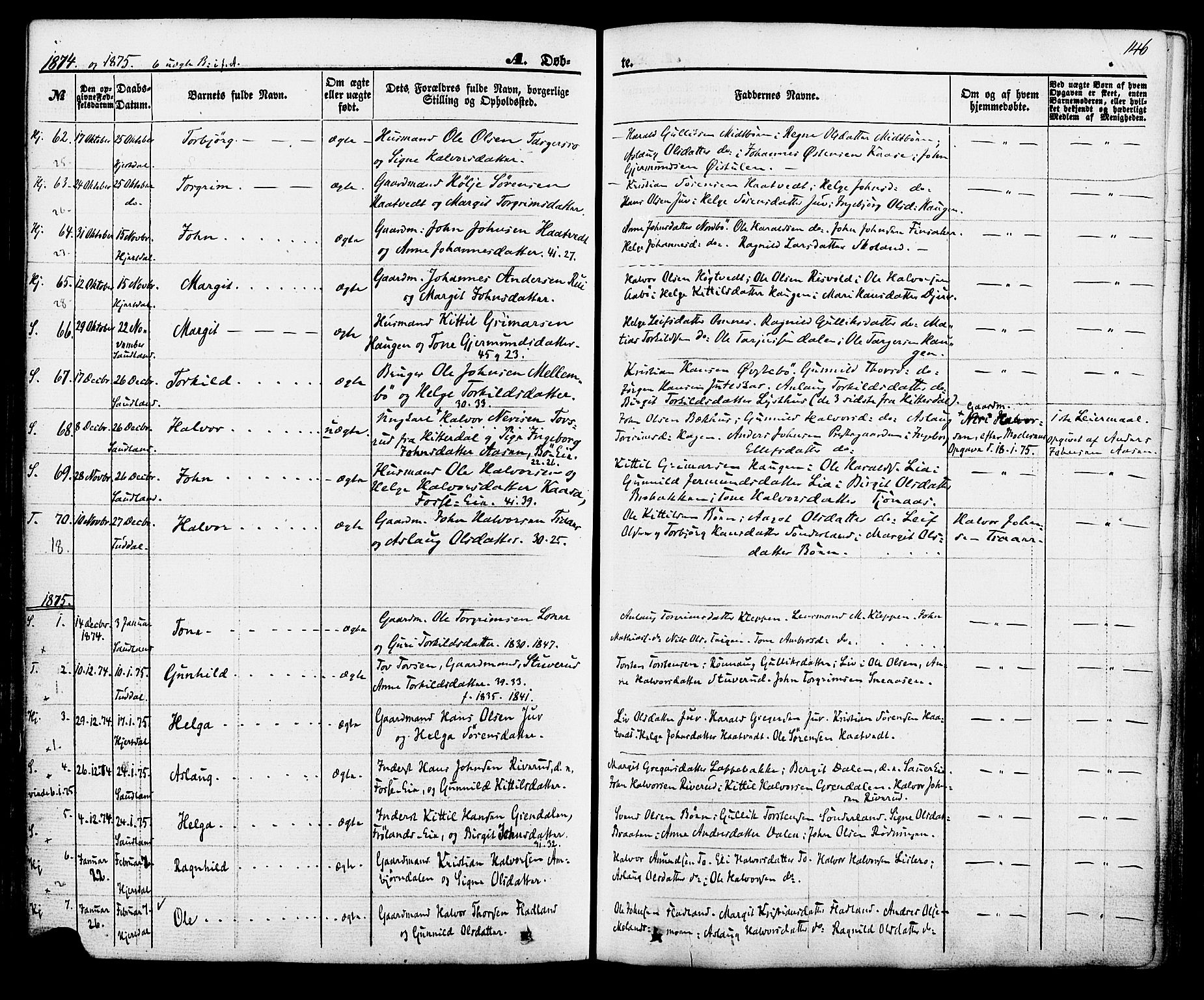 Hjartdal kirkebøker, SAKO/A-270/F/Fa/L0009: Parish register (official) no. I 9, 1860-1879, p. 146