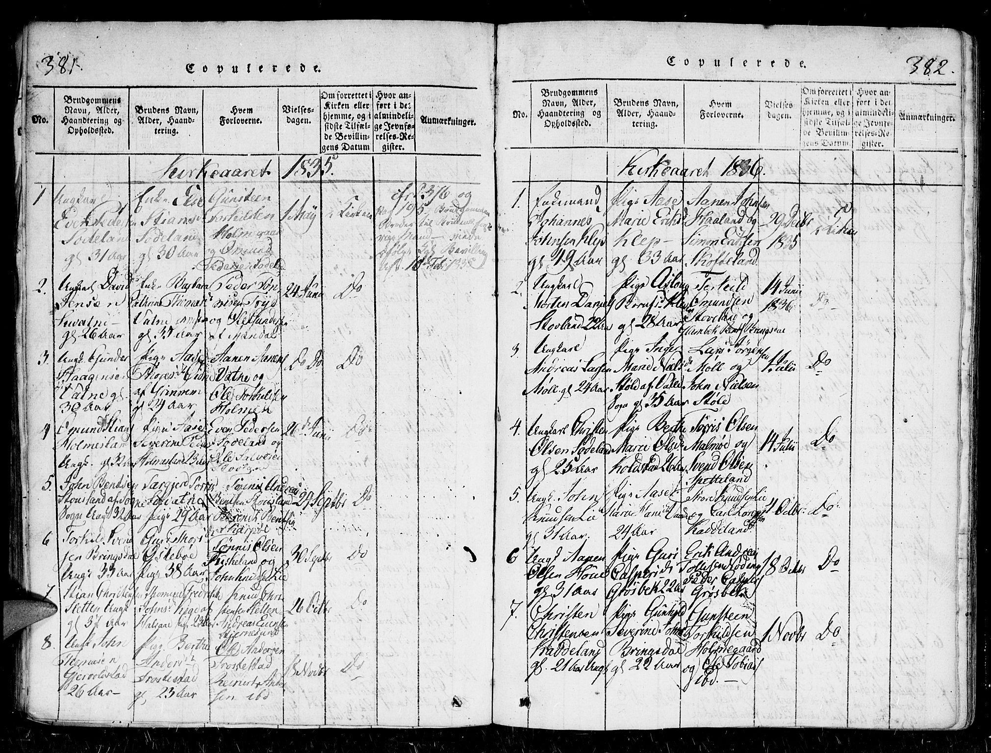 Holum sokneprestkontor, SAK/1111-0022/F/Fa/Faa/L0004: Parish register (official) no. A 4, 1820-1849, p. 381-382