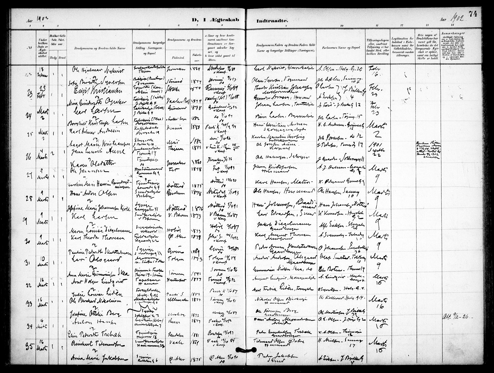 Petrus prestekontor Kirkebøker, AV/SAO-A-10872/F/Fa/L0009: Parish register (official) no. 9, 1897-1911, p. 74