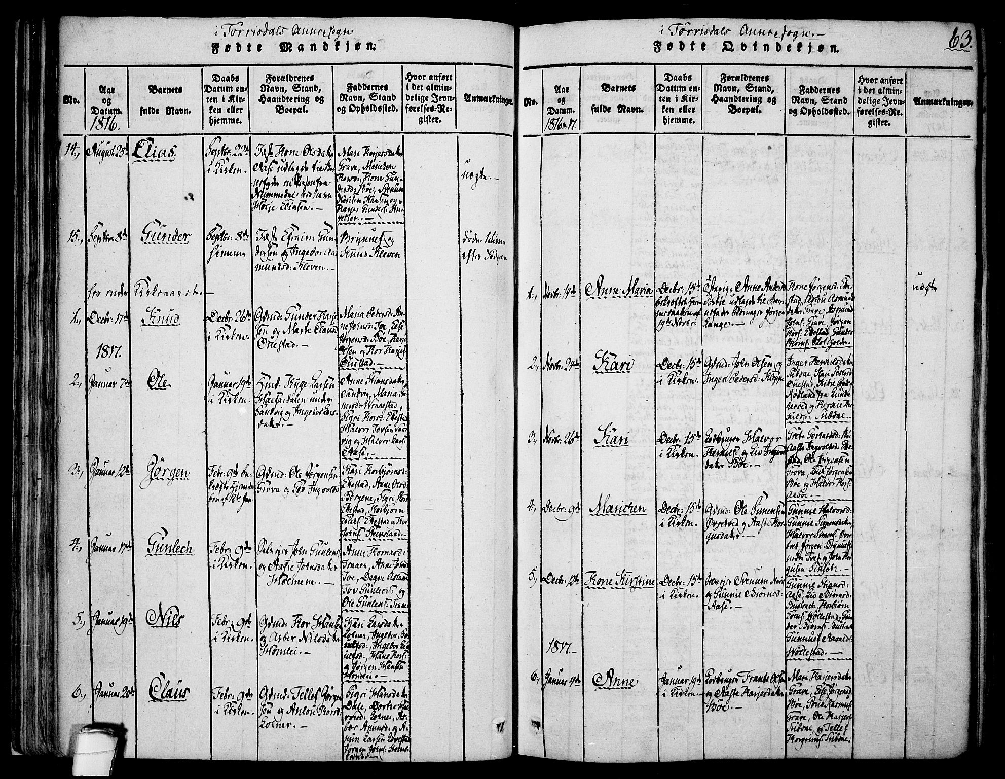 Drangedal kirkebøker, SAKO/A-258/F/Fa/L0005: Parish register (official) no. 5 /2, 1814-1831, p. 63