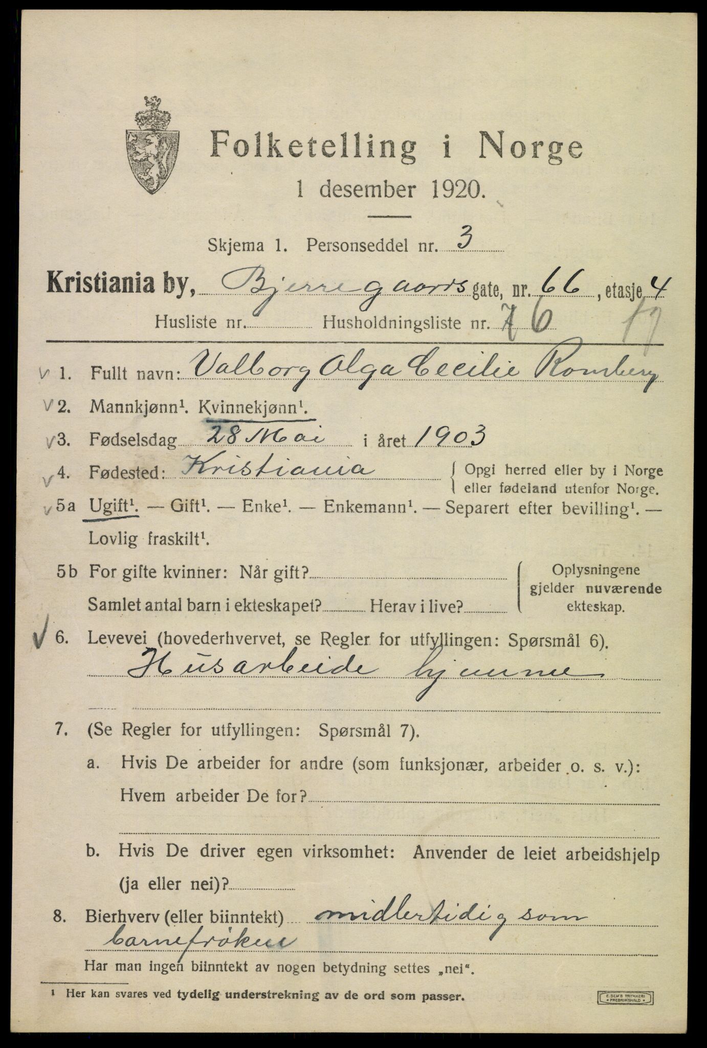 SAO, 1920 census for Kristiania, 1920, p. 162065