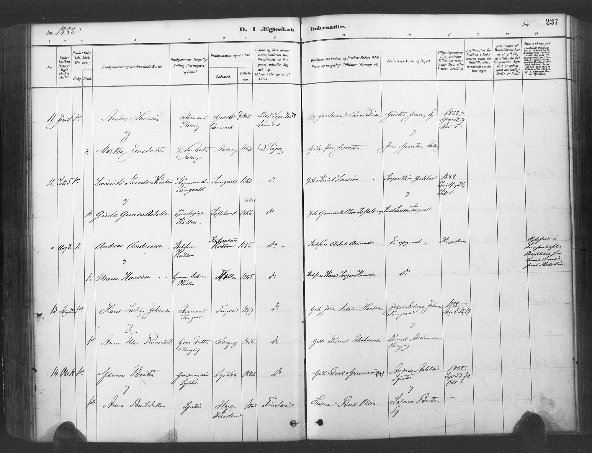 Søgne sokneprestkontor, SAK/1111-0037/F/Fa/Fab/L0012: Parish register (official) no. A 12, 1880-1891, p. 237