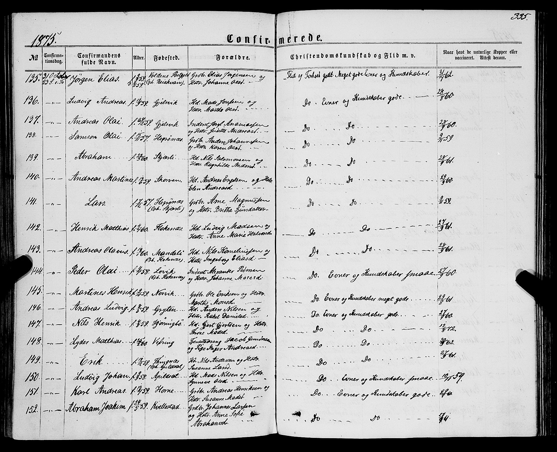 Førde sokneprestembete, AV/SAB-A-79901/H/Haa/Haaa/L0009: Parish register (official) no. A 9, 1861-1877, p. 335