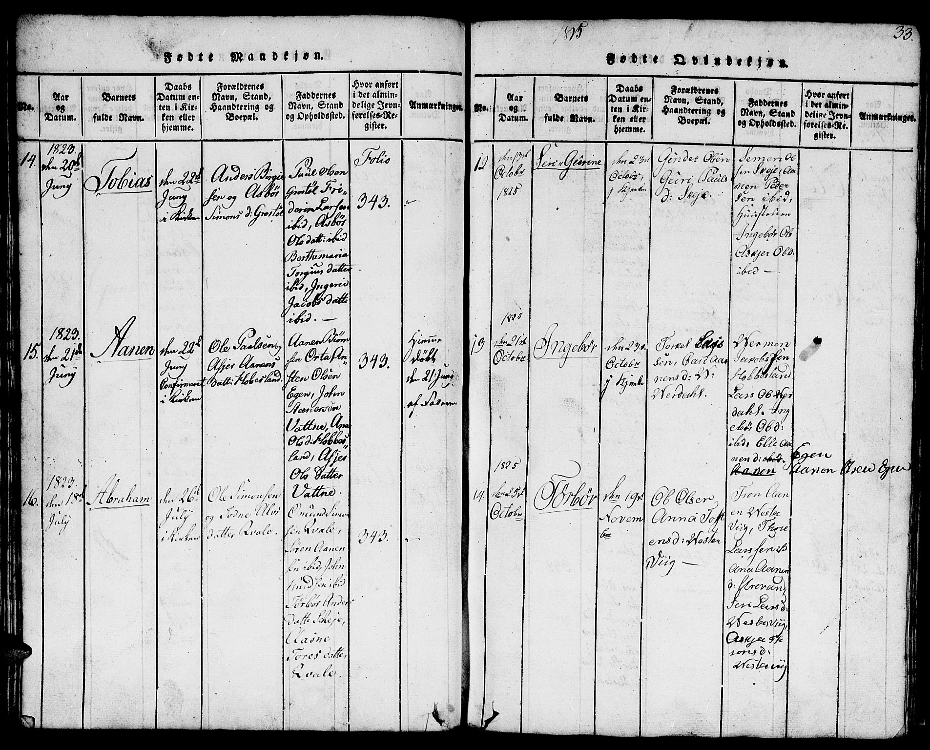 Hægebostad sokneprestkontor, SAK/1111-0024/F/Fb/Fbb/L0001: Parish register (copy) no. B 1, 1816-1850, p. 33