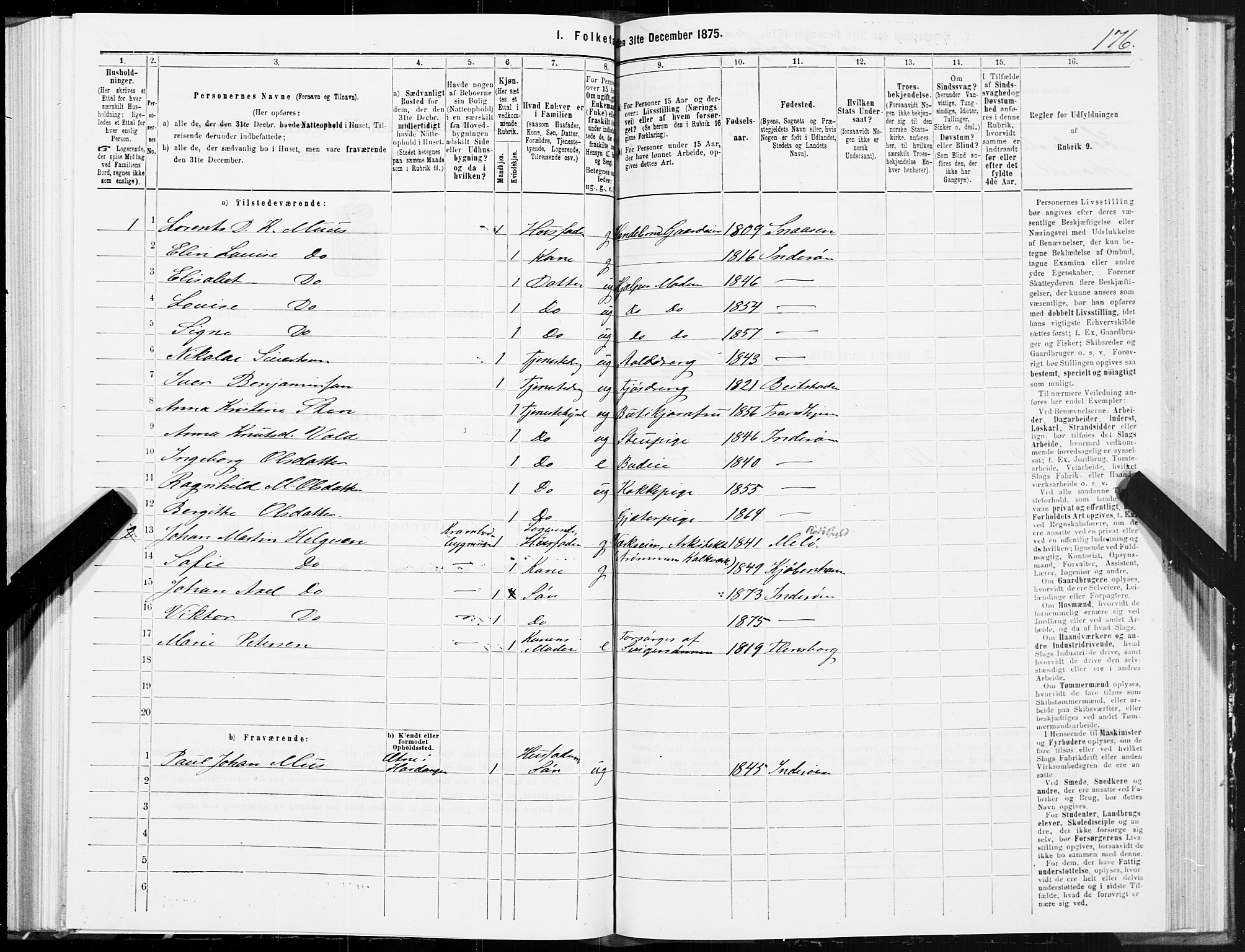 SAT, 1875 census for 1729P Inderøy, 1875, p. 1176