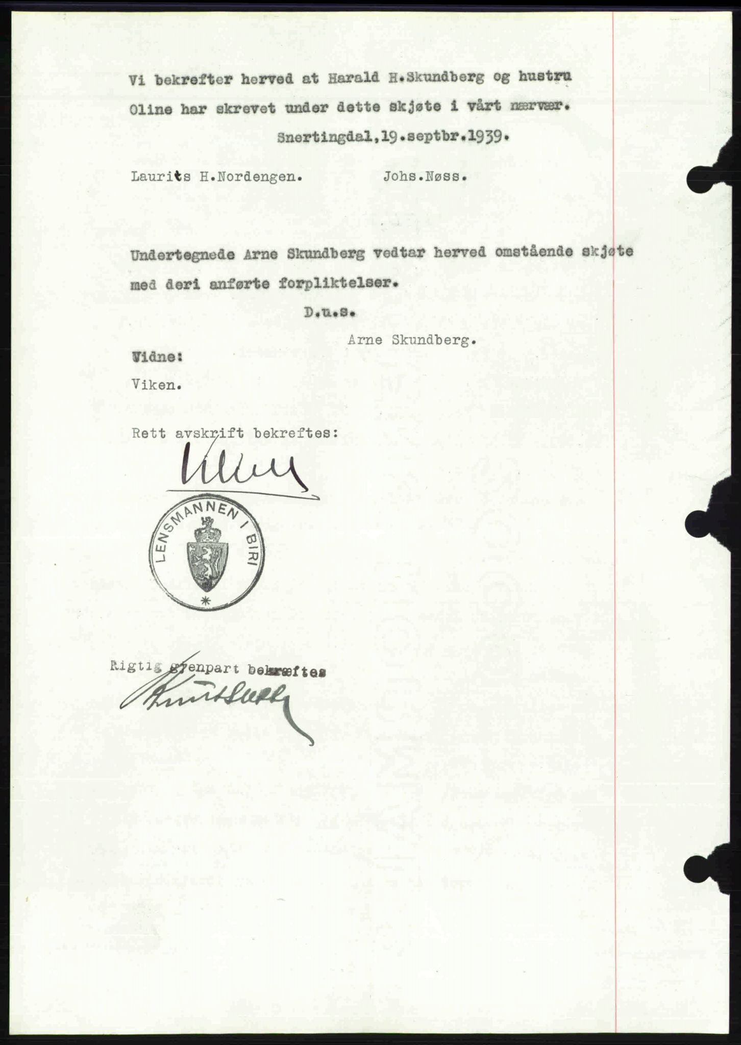 Toten tingrett, SAH/TING-006/H/Hb/Hbc/L0006: Mortgage book no. Hbc-06, 1939-1939, Diary no: : 2586/1939