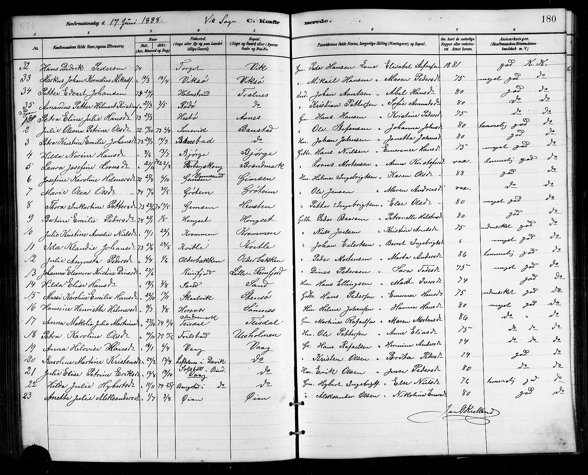 Ministerialprotokoller, klokkerbøker og fødselsregistre - Nordland, SAT/A-1459/812/L0188: Parish register (copy) no. 812C06, 1884-1912, p. 180