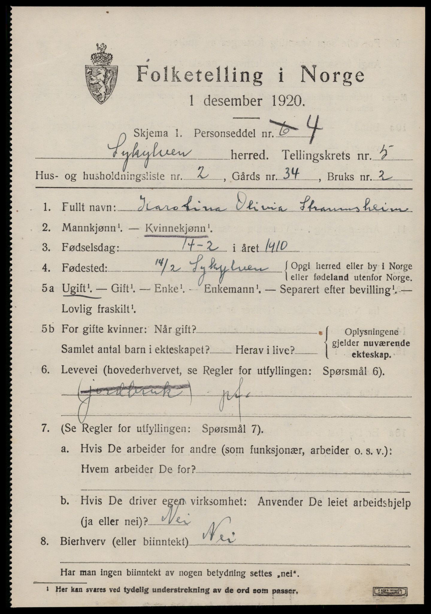 SAT, 1920 census for Sykkylven, 1920, p. 3213