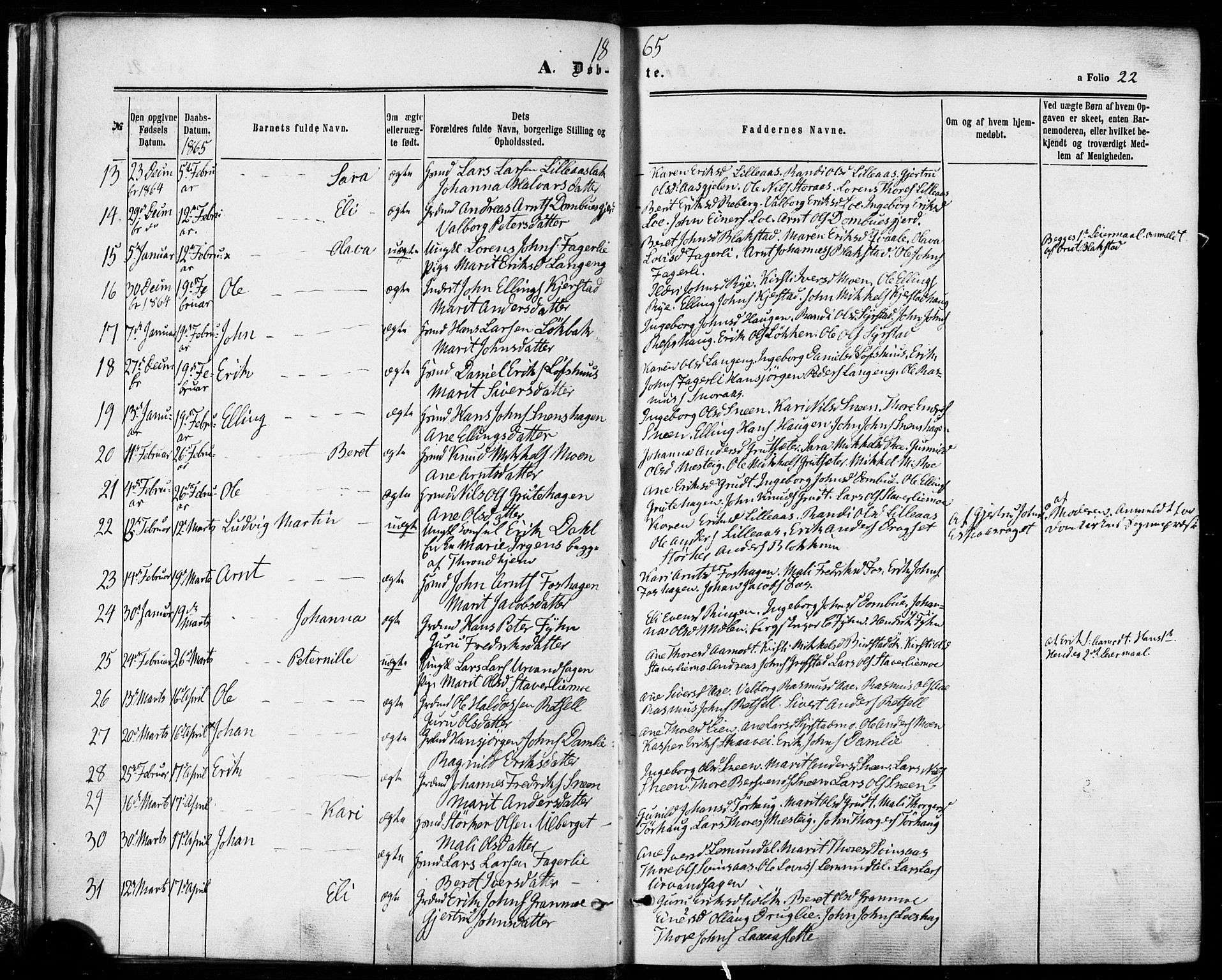 Ministerialprotokoller, klokkerbøker og fødselsregistre - Sør-Trøndelag, SAT/A-1456/672/L0856: Parish register (official) no. 672A08, 1861-1881, p. 22