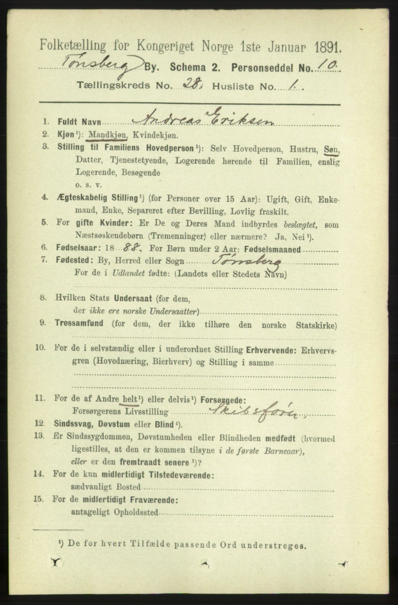 RA, 1891 census for 0705 Tønsberg, 1891, p. 6923