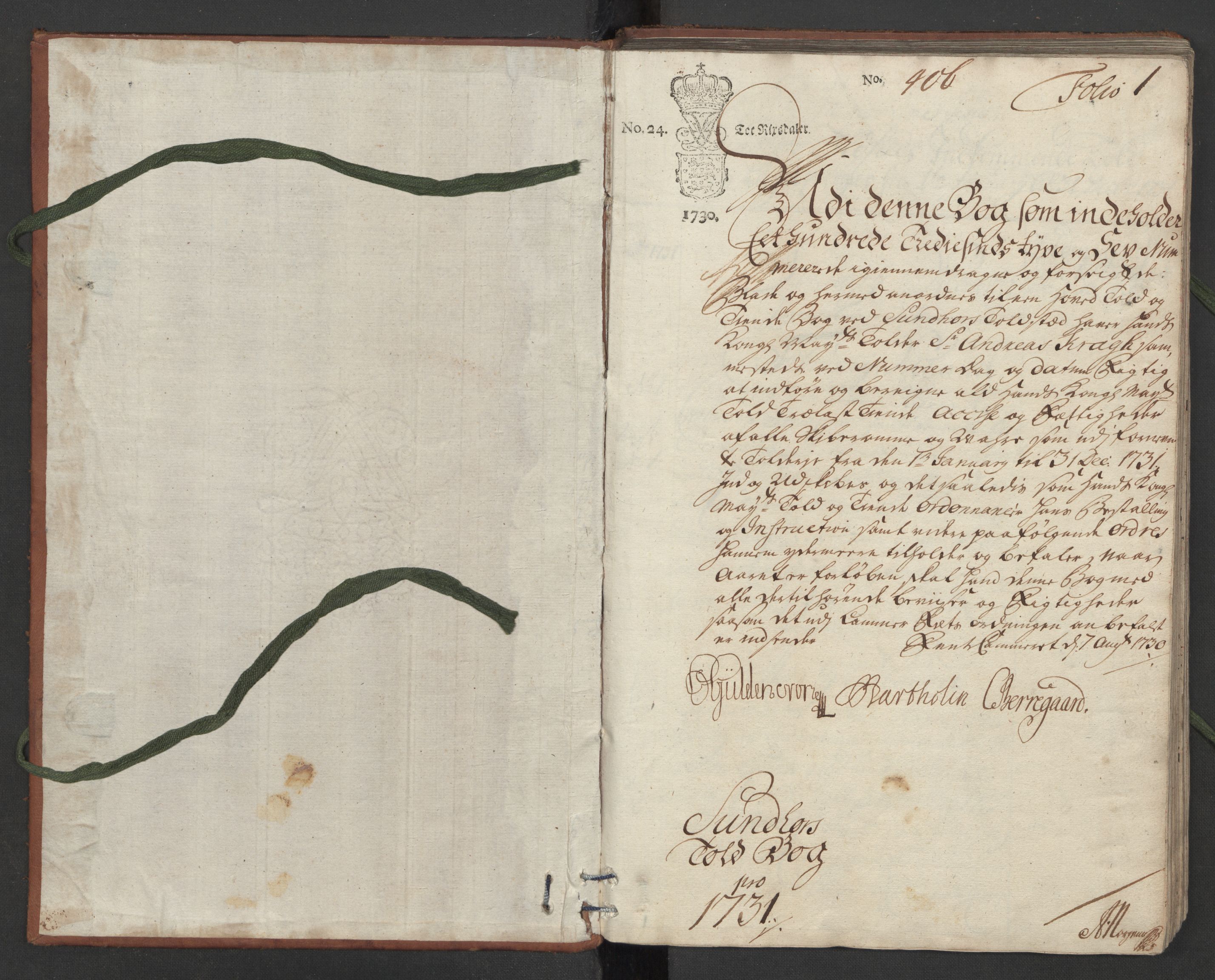 Generaltollkammeret, tollregnskaper, RA/EA-5490/R24/L0008/0001: Tollregnskaper Sunnhordland / Hovedtollbok, 1731, p. 1a