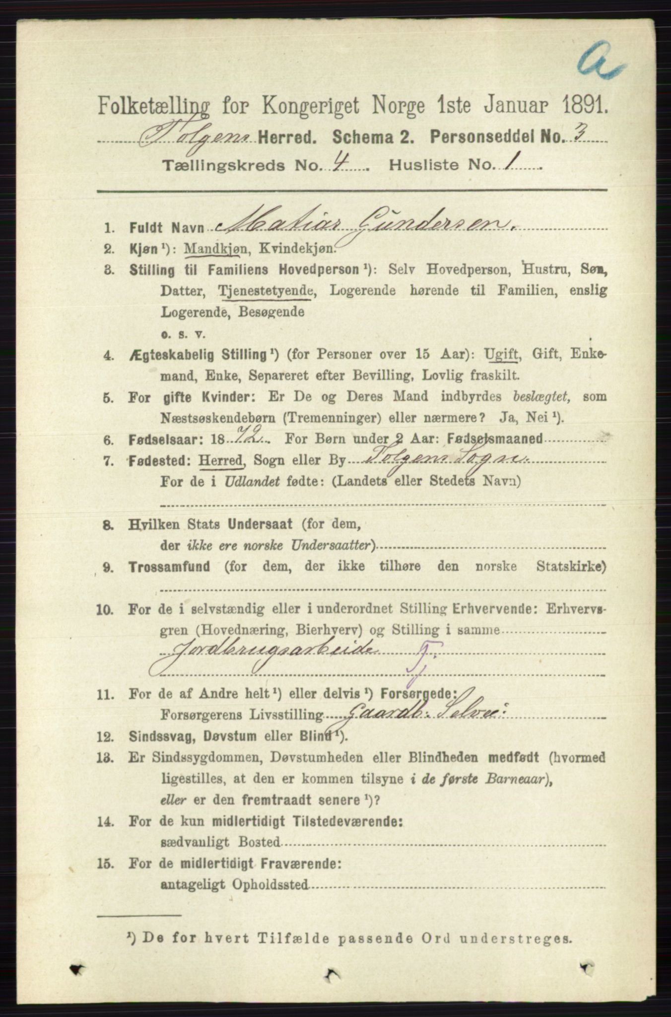 RA, 1891 census for 0436 Tolga, 1891, p. 880