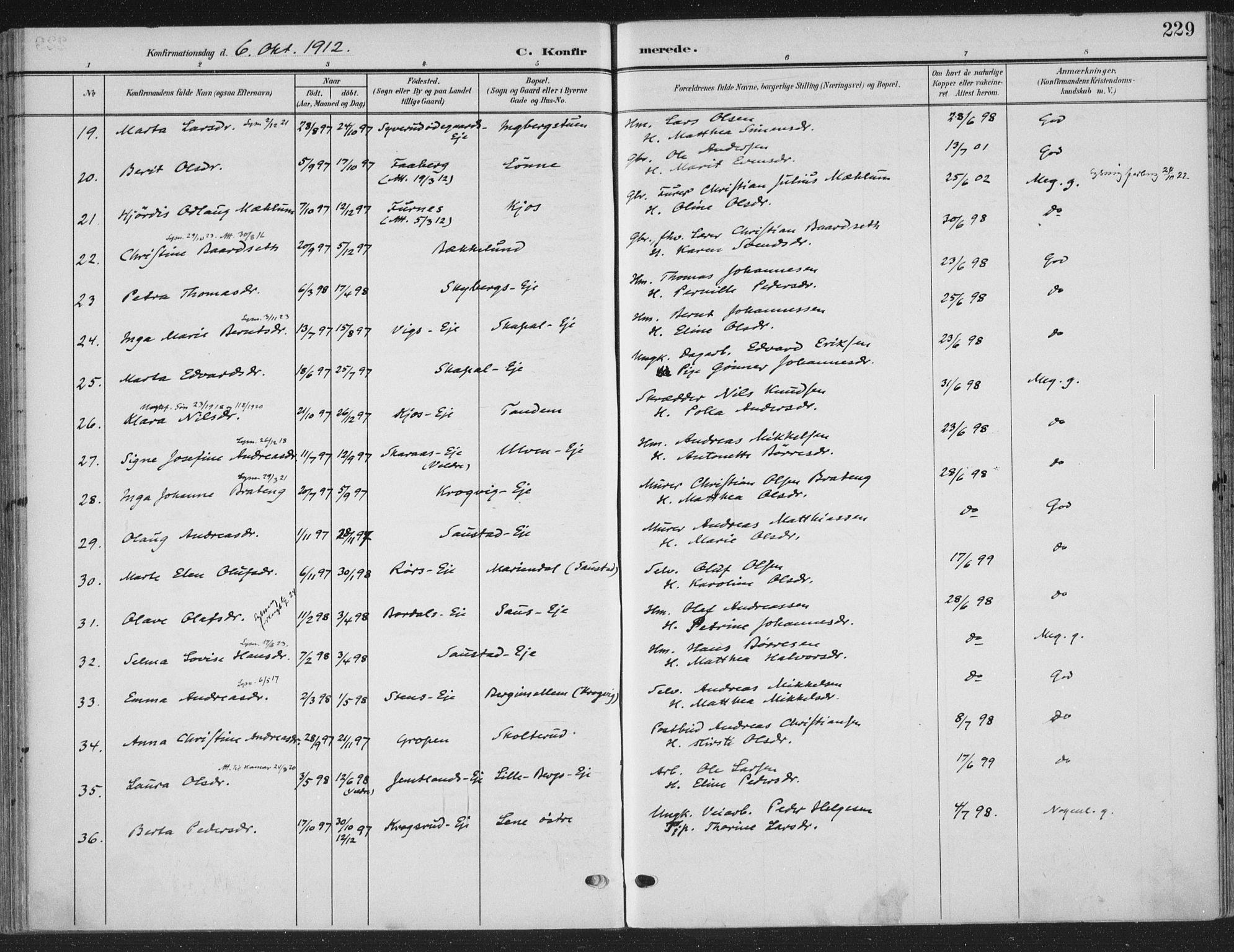 Ringsaker prestekontor, SAH/PREST-014/K/Ka/L0018: Parish register (official) no. 18, 1903-1912, p. 229