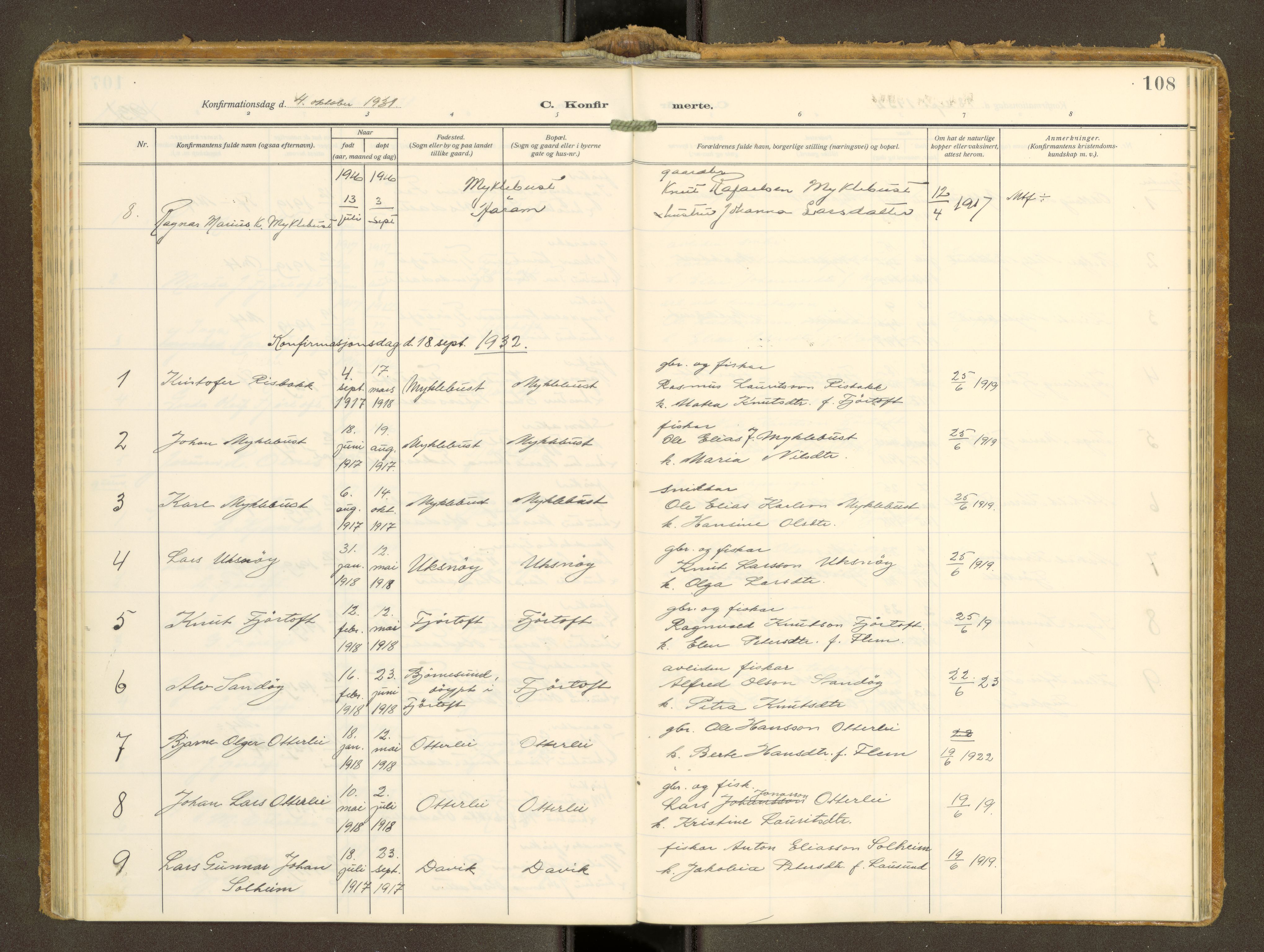 Ministerialprotokoller, klokkerbøker og fødselsregistre - Møre og Romsdal, AV/SAT-A-1454/538/L0528: Parish register (official) no. 538A--, 1911-1935, p. 108