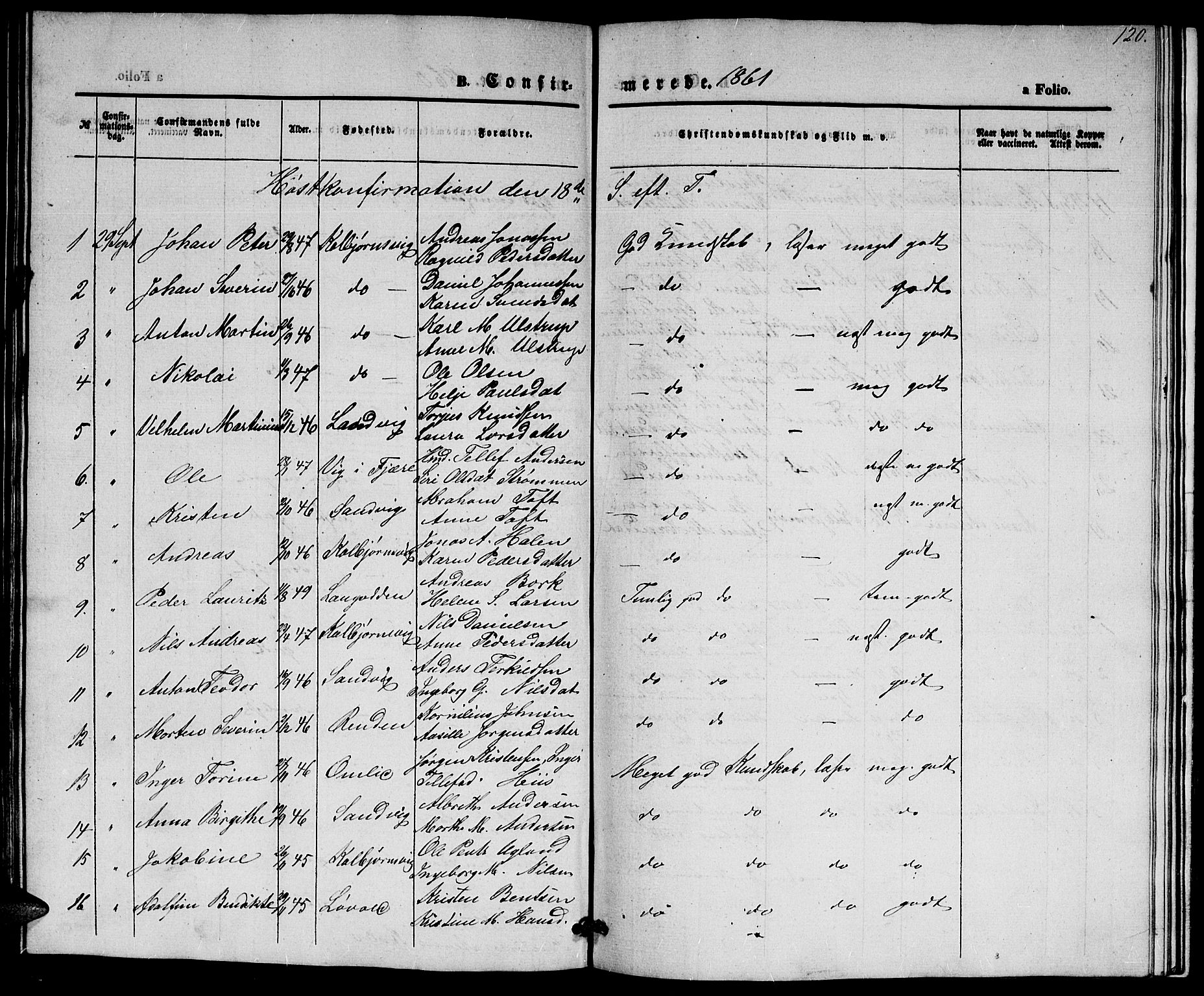 Hisøy sokneprestkontor, SAK/1111-0020/F/Fb/L0001: Parish register (copy) no. B 1, 1849-1872, p. 120