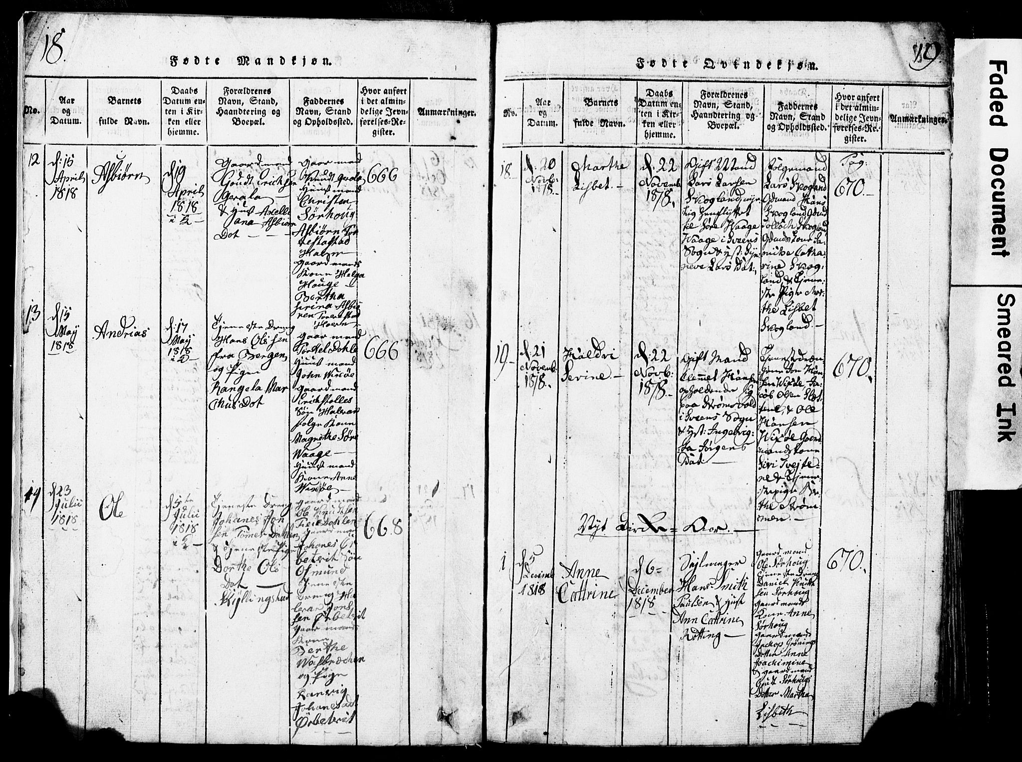 Torvastad sokneprestkontor, AV/SAST-A -101857/H/Ha/Hab/L0002: Parish register (copy) no. B 2, 1817-1834, p. 18-19