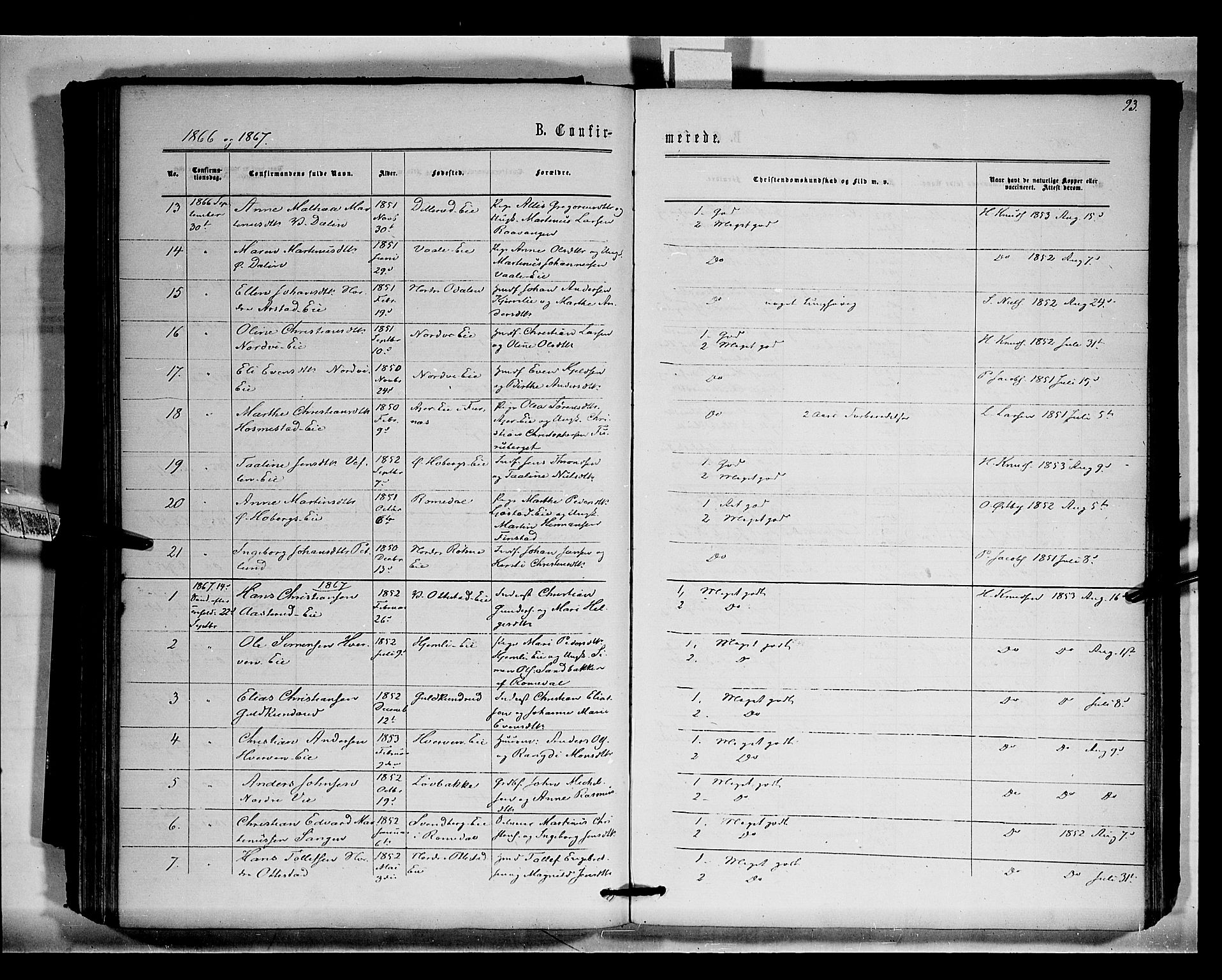 Stange prestekontor, SAH/PREST-002/K/L0015: Parish register (official) no. 15, 1862-1879, p. 93