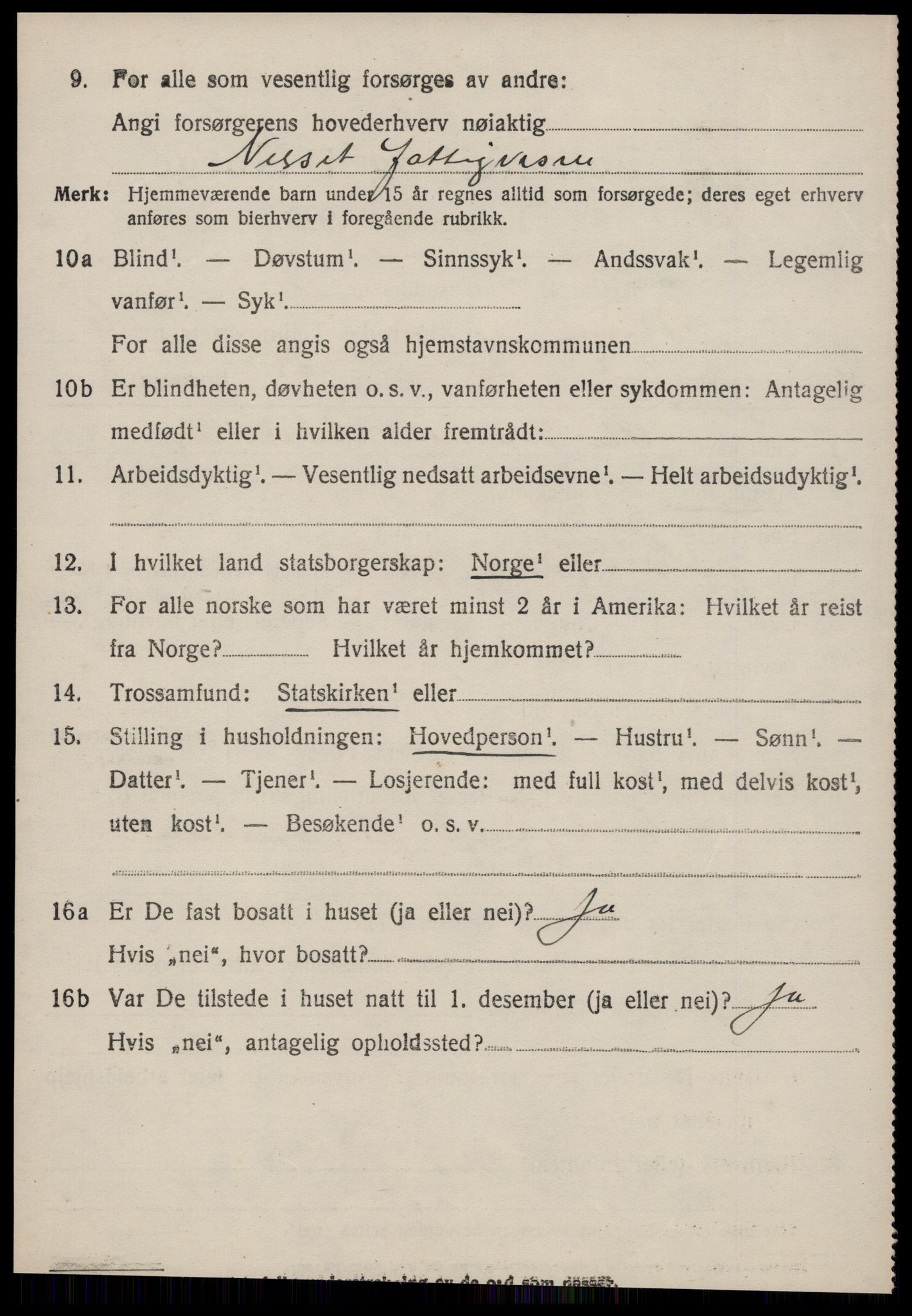 SAT, 1920 census for Nesset, 1920, p. 2975