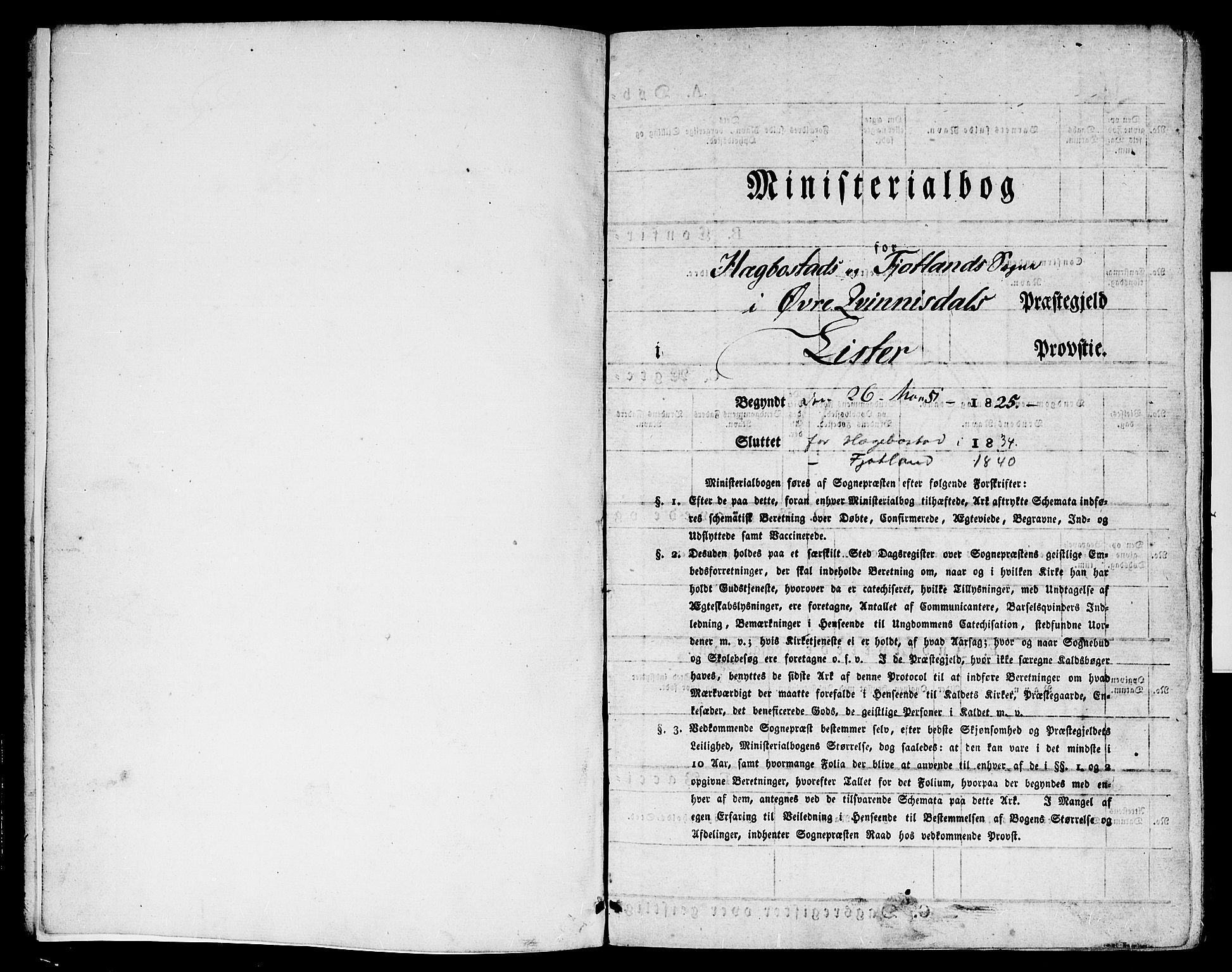 Hægebostad sokneprestkontor, AV/SAK-1111-0024/F/Fa/Faa/L0003: Parish register (official) no. A 3 /1, 1825-1834