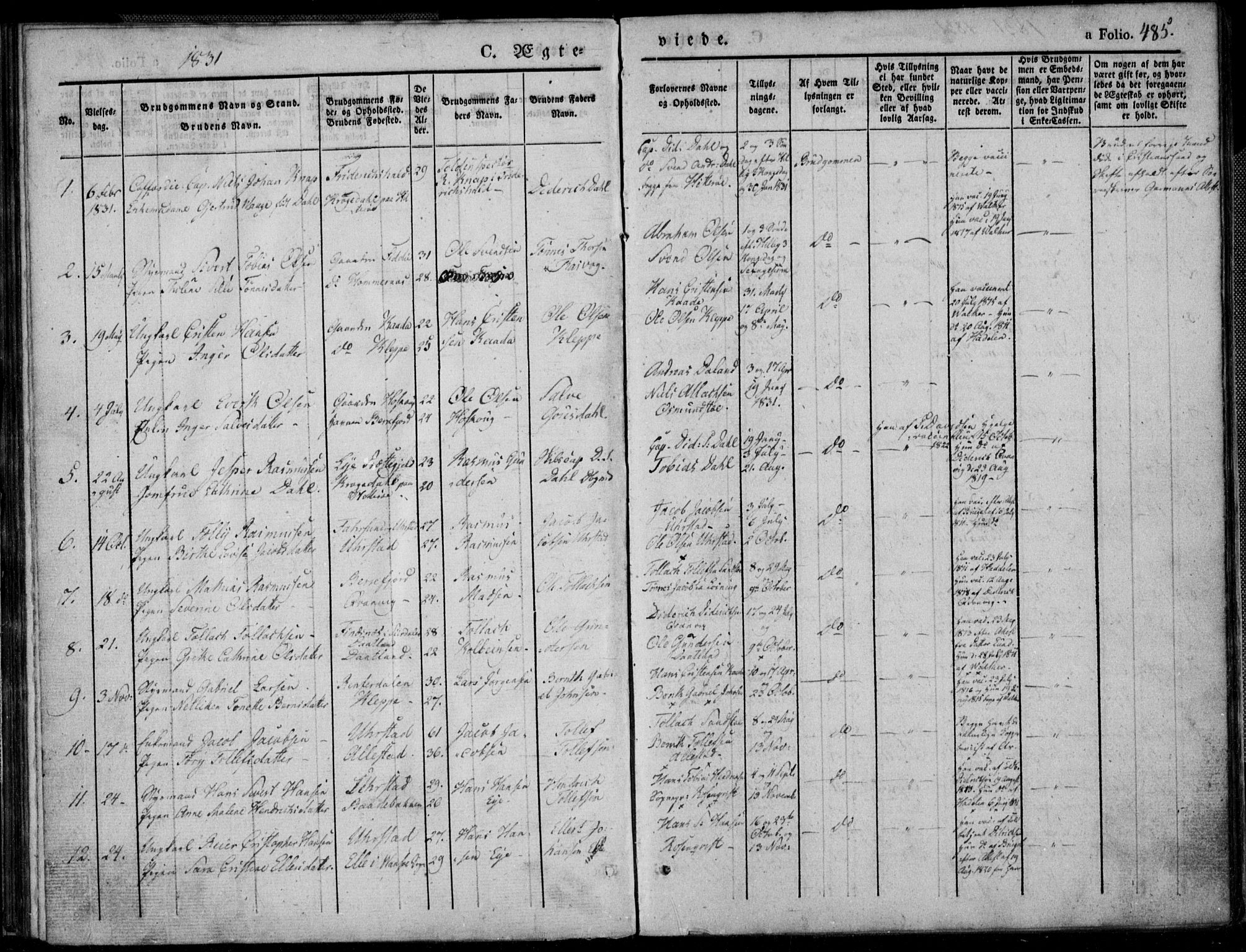 Flekkefjord sokneprestkontor, SAK/1111-0012/F/Fb/Fbb/L0002: Parish register (copy) no. B 2b, 1831-1866, p. 485