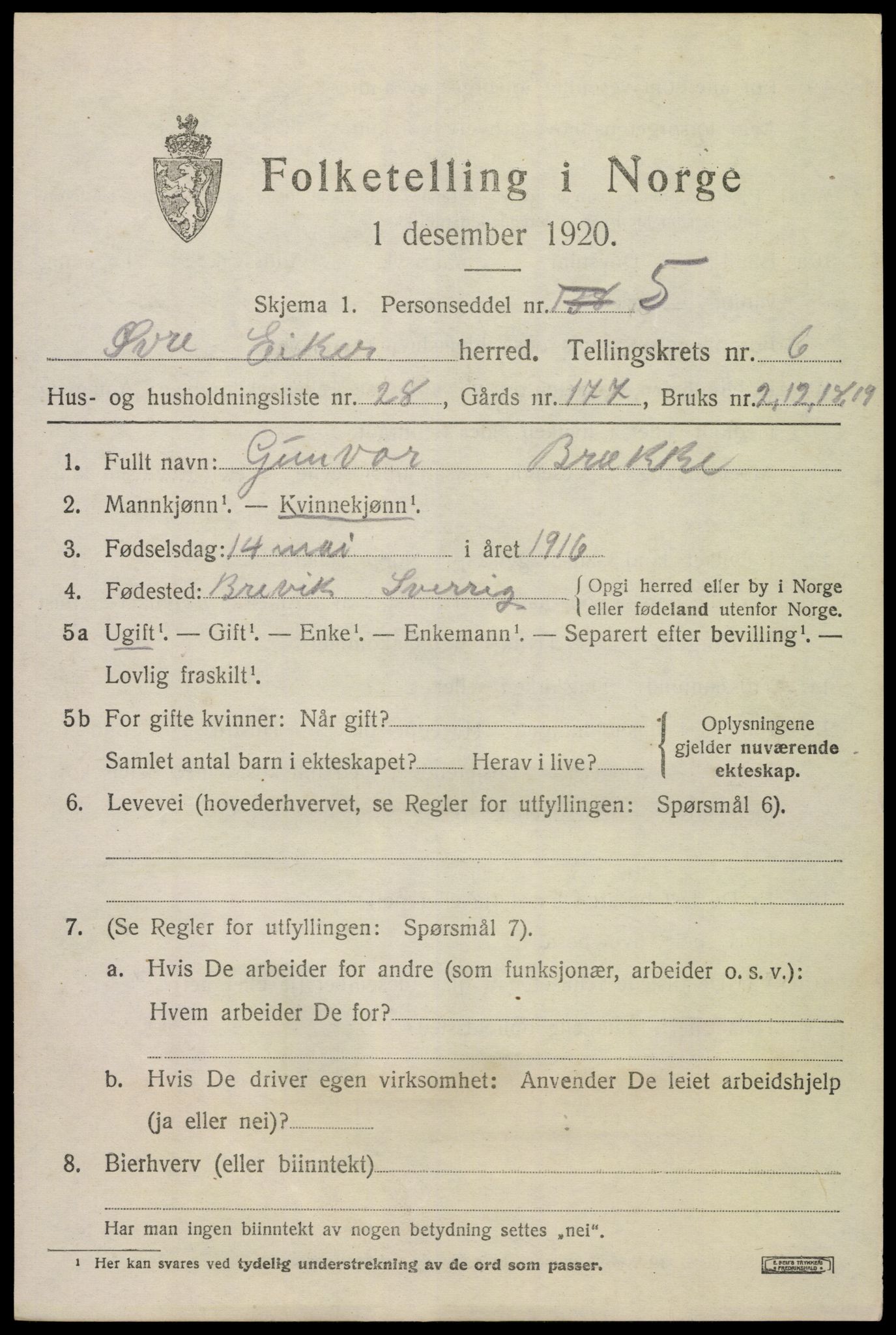 SAKO, 1920 census for Øvre Eiker, 1920, p. 13046